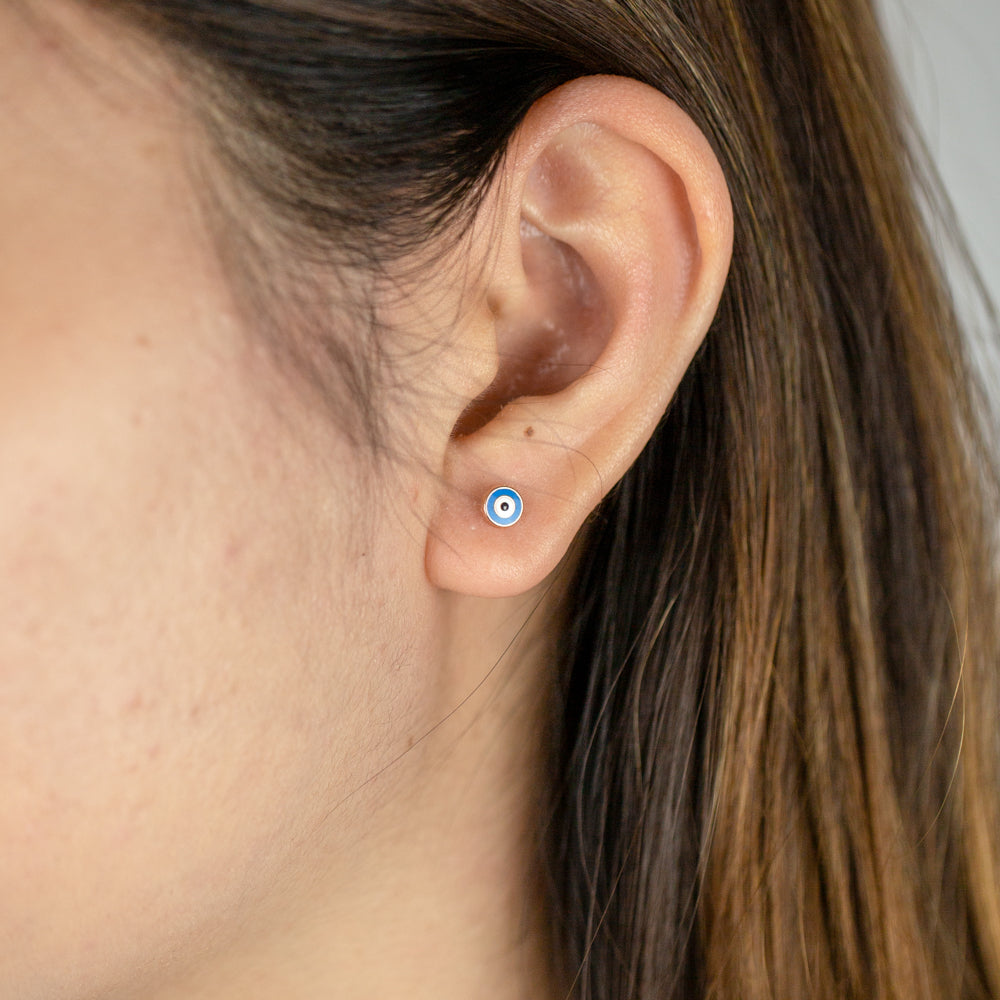 9ct Rose Gold Evil Eye Stud Earrings for Women - Protection Jewelry for Everyday Wear & Gifts