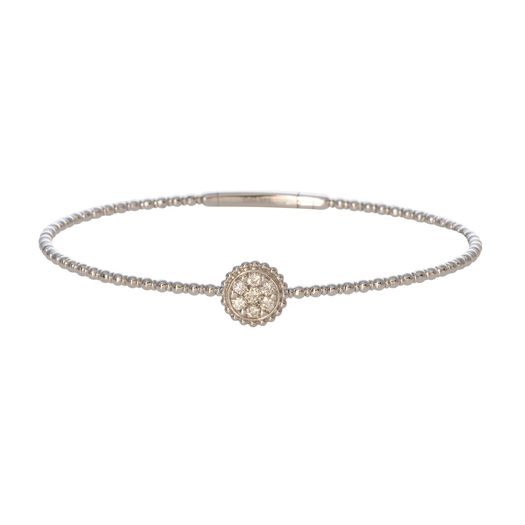 14K White Gold Diamond Cluster Round Station Flex Bangle Bracelet - Perfect for Weddings, Anniversaries & Special Occasions