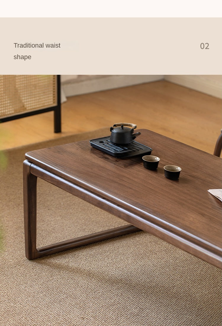 Premium Oak & Black Walnut Solid Wood Tatami Tea Table - Japanese Style Low Coffee Table for Living Room, Zen Meditation, and Tea Ceremony