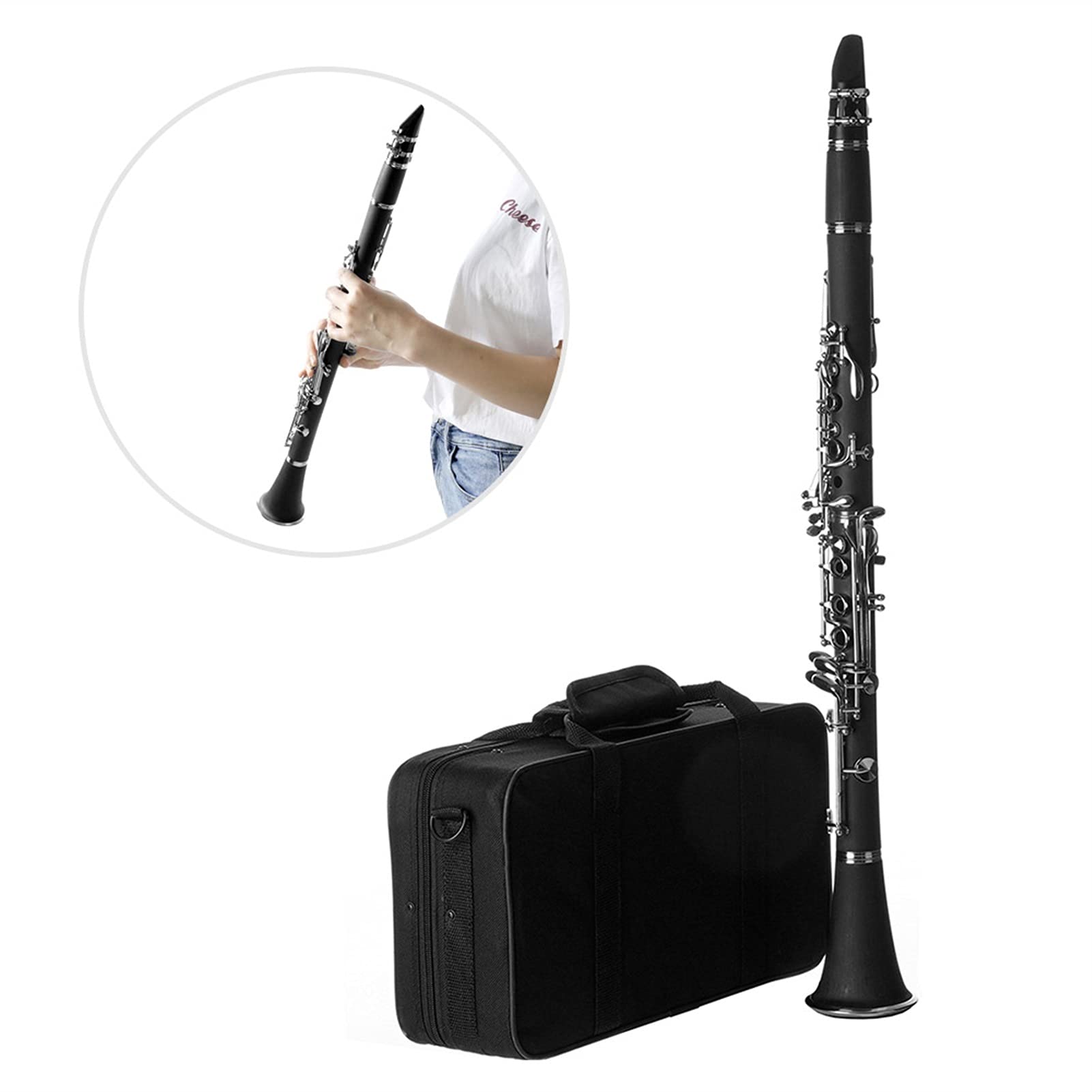 Professional Bb B Flat Clarinet for Students - Bakelite Body with Case, Reeds, Rubber Pads, Gloves & Cleaning Kit - Perfect for School Bands, Beginners & Music Practice