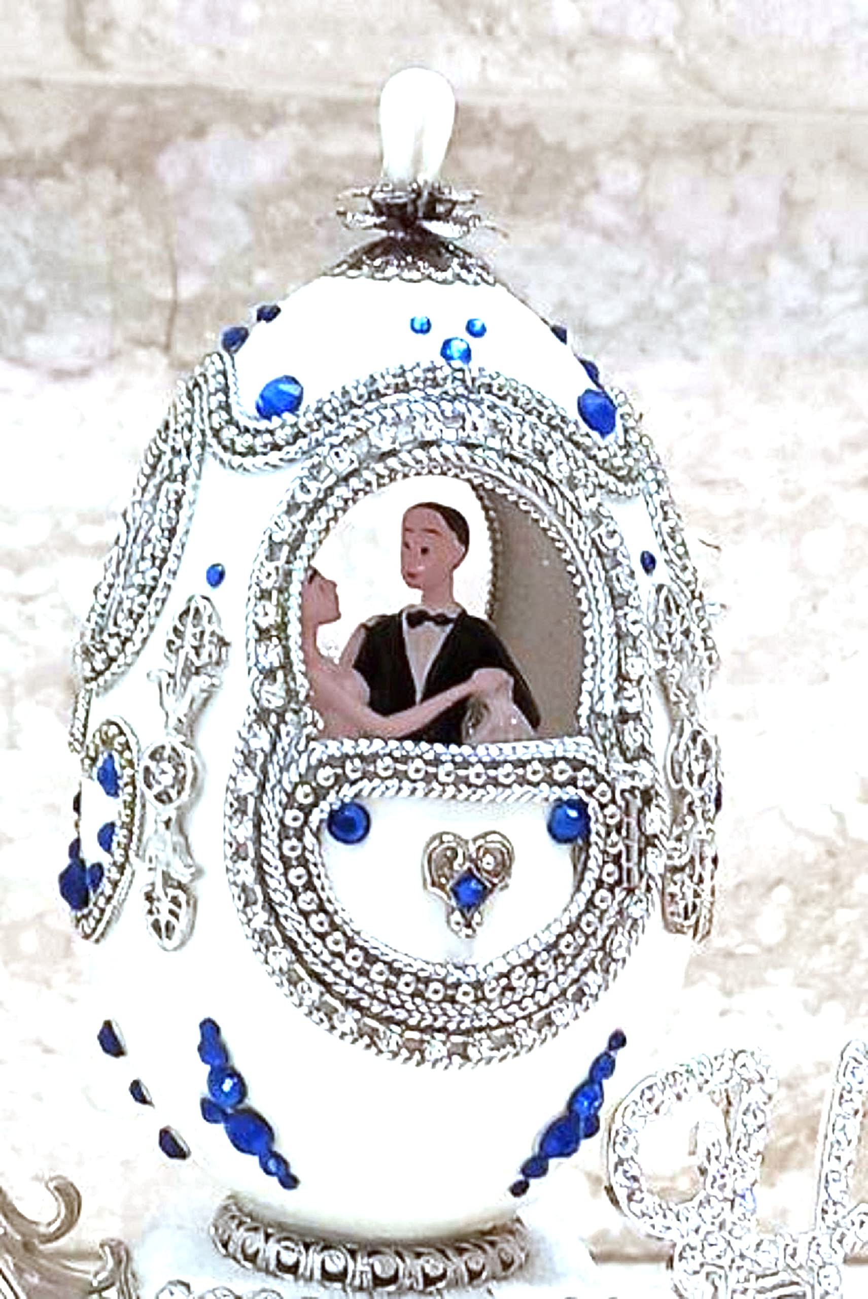Exquisite Handcrafted Fabergé Egg Titanic Passion Jewelry Set - Silver Heart of the Ocean Necklace & Tennis Bracelet with Natural Sapphire, Unique Anniversary & Valentine's Gift for Weddings, Romantic Occasions and Special Celebrations