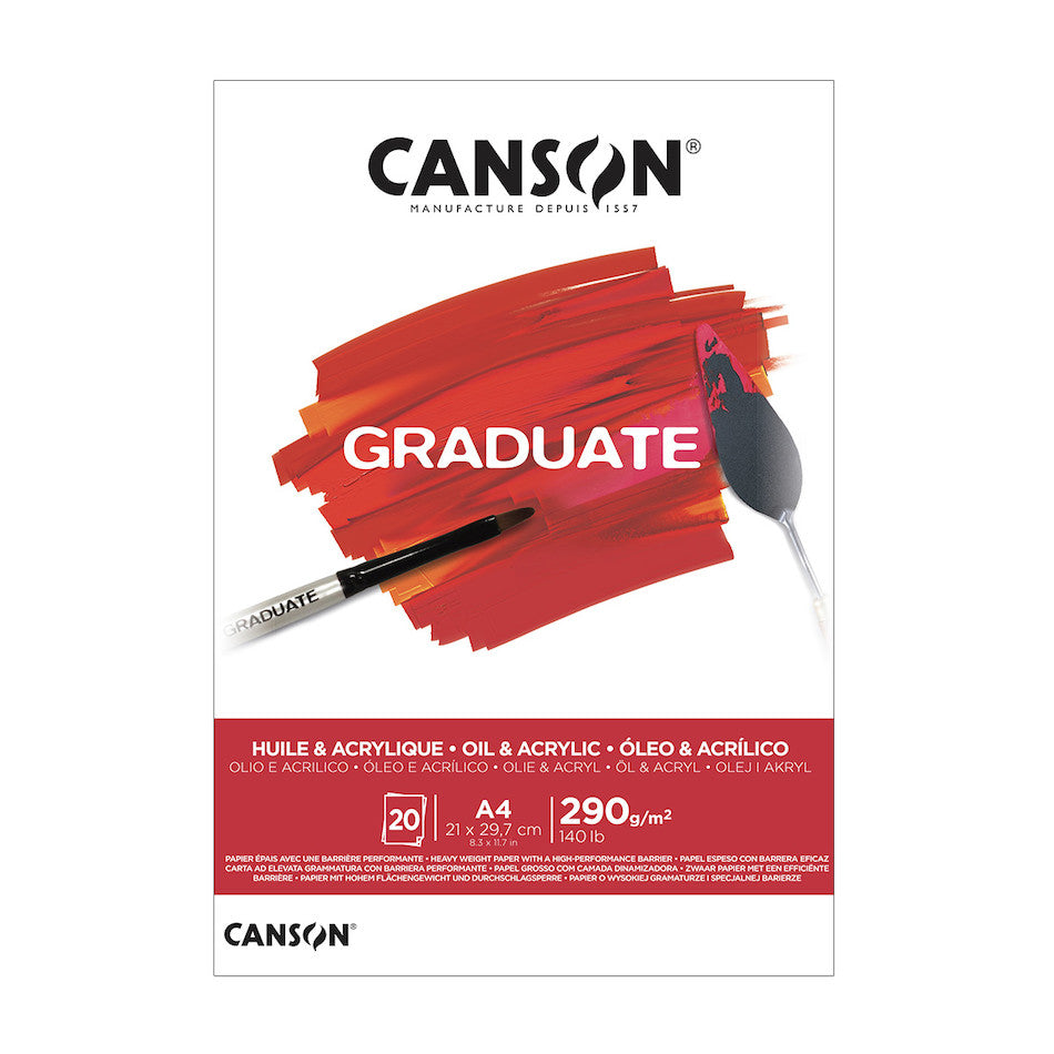 Canson Graduate Oil & Acrylic Painting Pad - A4 Size (9x12 Inches) - 12 Sheets - Heavyweight 200gsm Paper - Perfect for Oil & Acrylic Paint, Sketching & Mixed Media Art - Ideal for Artists, Students & Professionals