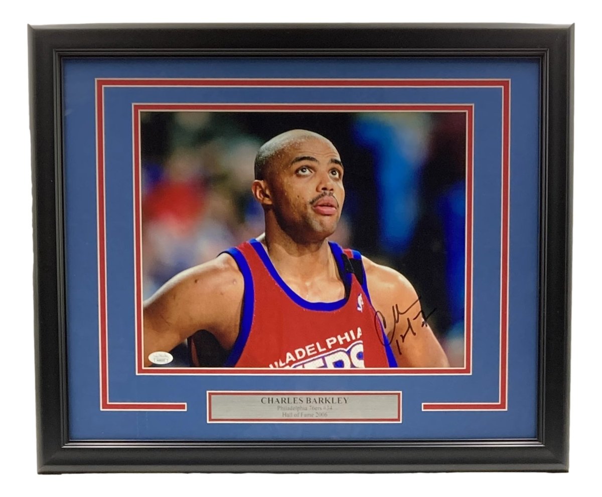 Authentic Charles Barkley Signed 11x14 Philadelphia 76ers Framed Photo with JSA COA AG80333 - Perfect for Sports Memorabilia Collectors & 76ers Fans