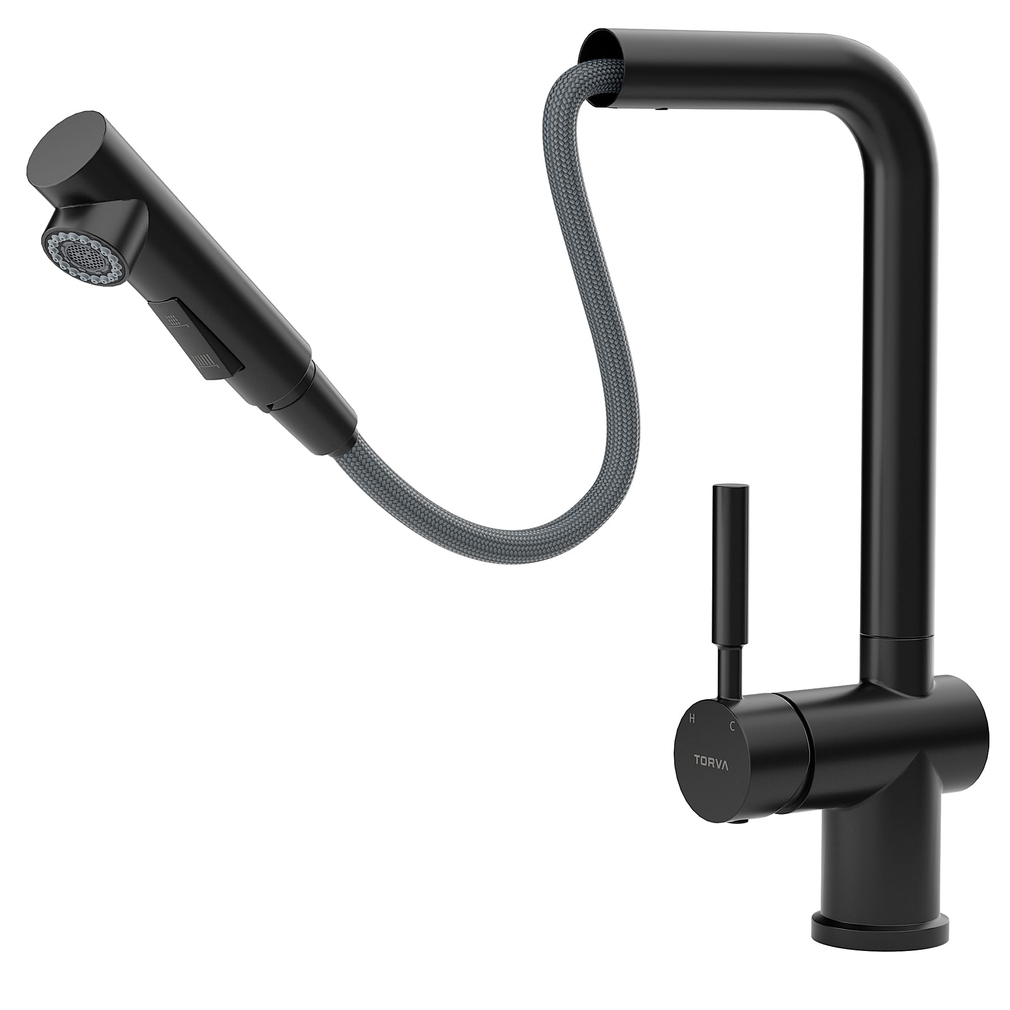 TORVA Matte Black Kitchen Faucet with Pull Down Sprayer - Stainless Steel Single Handle Sink Faucet for Modern Kitchens | Perfect for Cooking, Washing Dishes & Food Prep