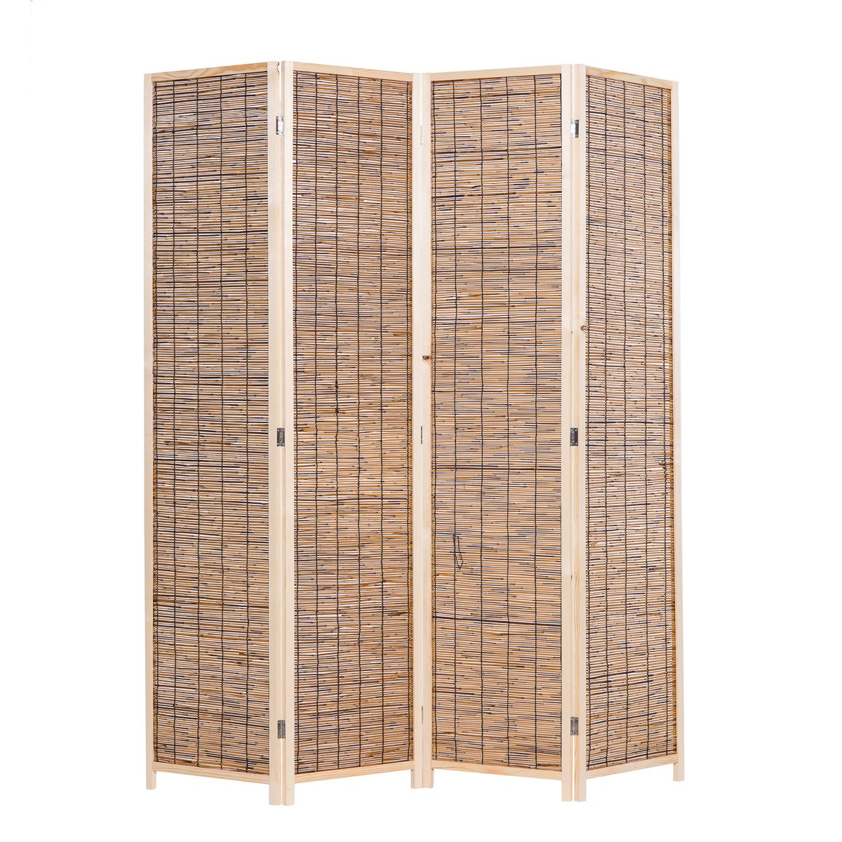THY COLLECTIBLES 4-Panel Wooden Room Divider Screen - Freestanding Reed Woven Privacy Partition with Hinged Folding Design, Carbonized Finish - Perfect for Home Office, Living Room, Bedroom & Indoor/Outdoor Spaces