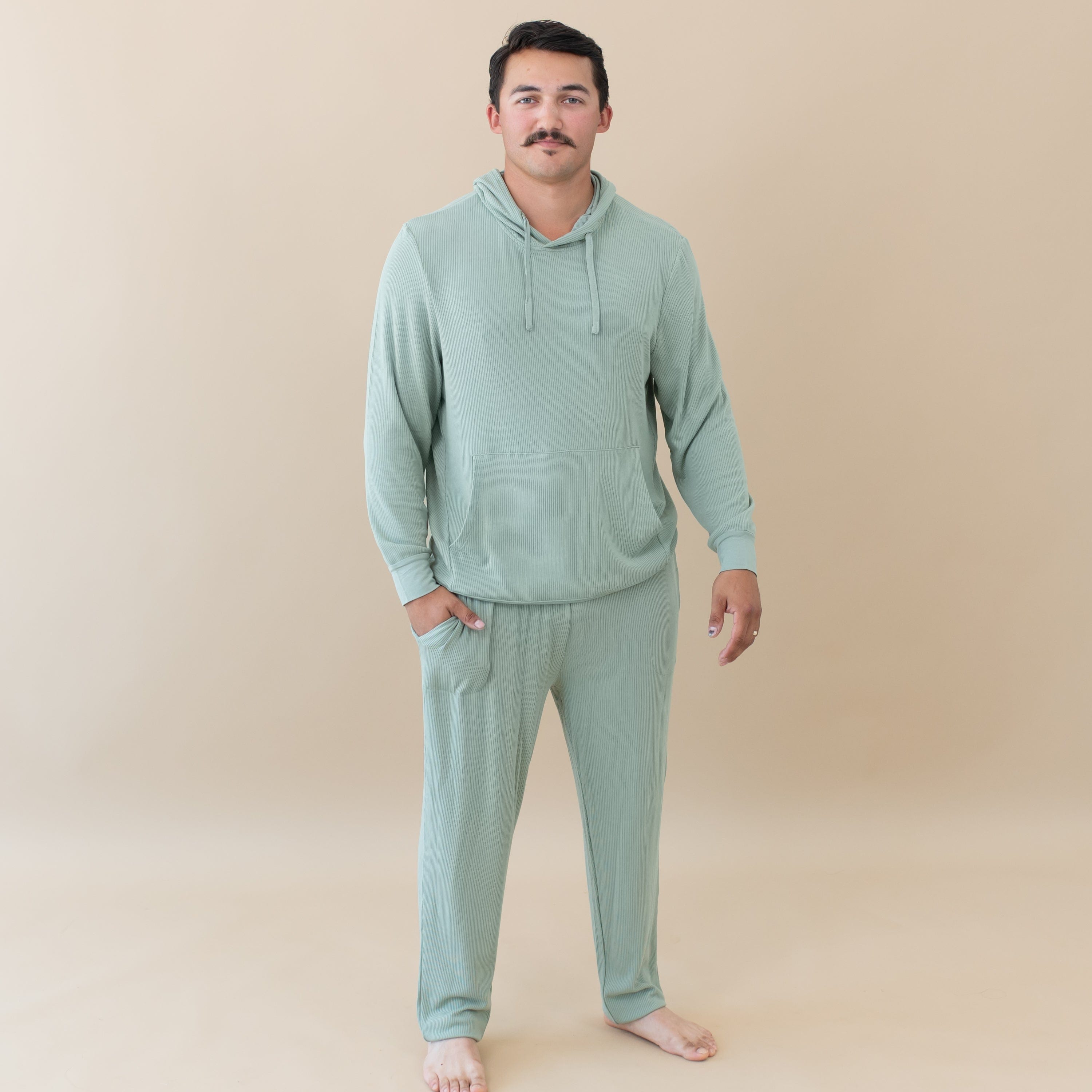 Men's Ribbed Jogger Pants in Thyme - Comfortable Stretch Athletic Sweatpants for Running, Gym & Casual Wear