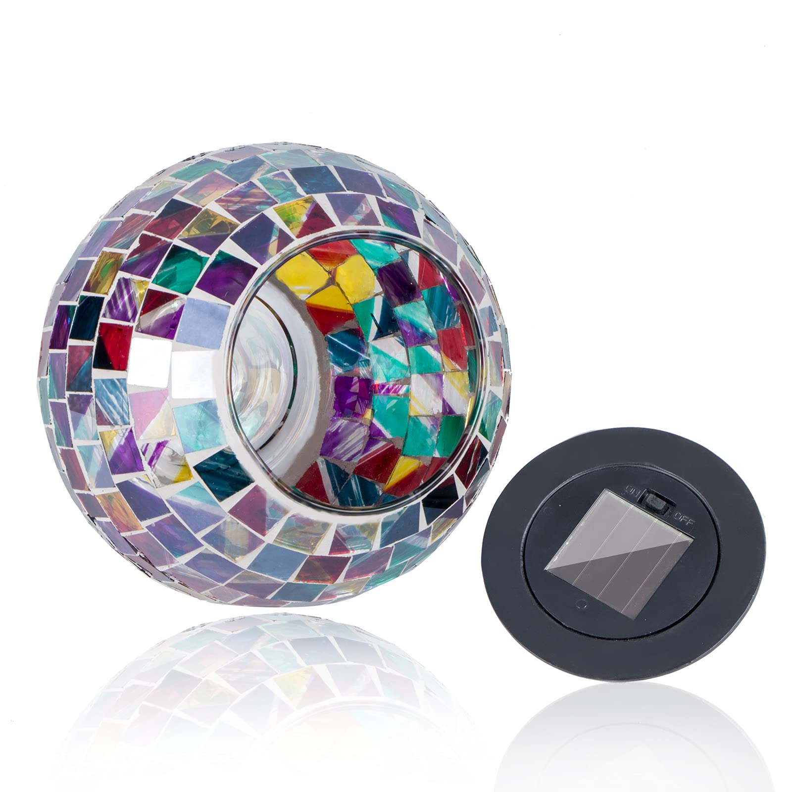 VCUTEKA Solar Powered Mosaic Glass Globe Lights - Waterproof LED Outdoor Solar Table Lamp for Garden, Patio, Yard, Balcony - Indoor/Outdoor Decorative Lighting for Parties, Bedroom, Home Decor & Unique Gift Ideas - Perfect for Evening Ambiance and Special Occasions