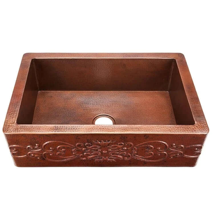 Thompson Kahlo 33-Inch Aged Copper Farmhouse Kitchen Sink - Vintage Style Single Basin Apron Front Sink for Rustic & Modern Kitchens | Perfect for Farmhouse, Cottage & Country Style Homes