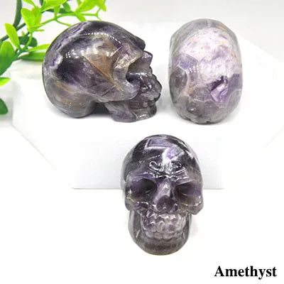 2 Pack Skull Statue - Natural Stone Healing Crystal Hand Carved Home Decor, Wicca Energy Chakra Healing Gem Figurine - Perfect for Meditation, Altar Display & Spiritual Gift Giving