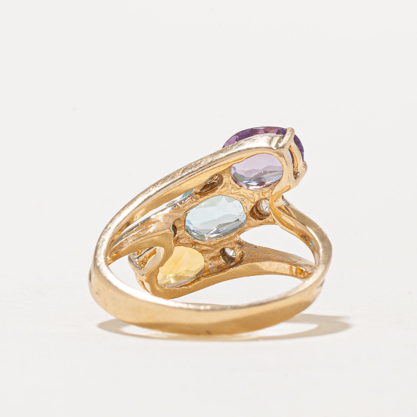 Elegant Multi Gemstone & Diamond Bypass Ring - 2.25ctw Gemstones with 0.06ctw Diamonds - Size 6.25 - Perfect for Weddings, Anniversaries & Special Occasions