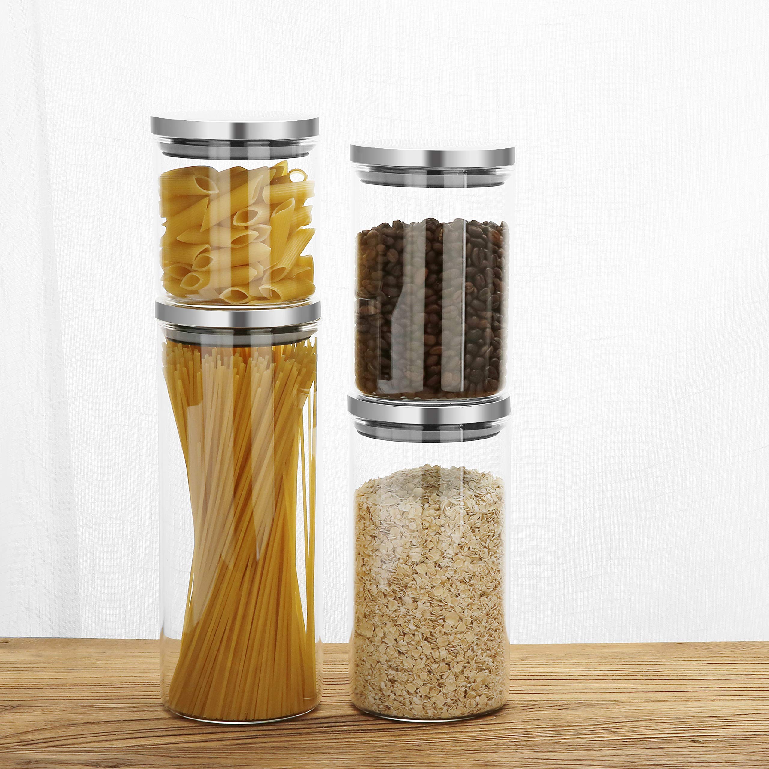 SIXAQUAE 1000ml Glass Food Storage Containers with Stainless Steel Lids - 2 Pack Airtight Canister Set, Stackable Kitchen Organization for Pantry, Spices, Dry Goods, Baking Supplies & Meal Prep