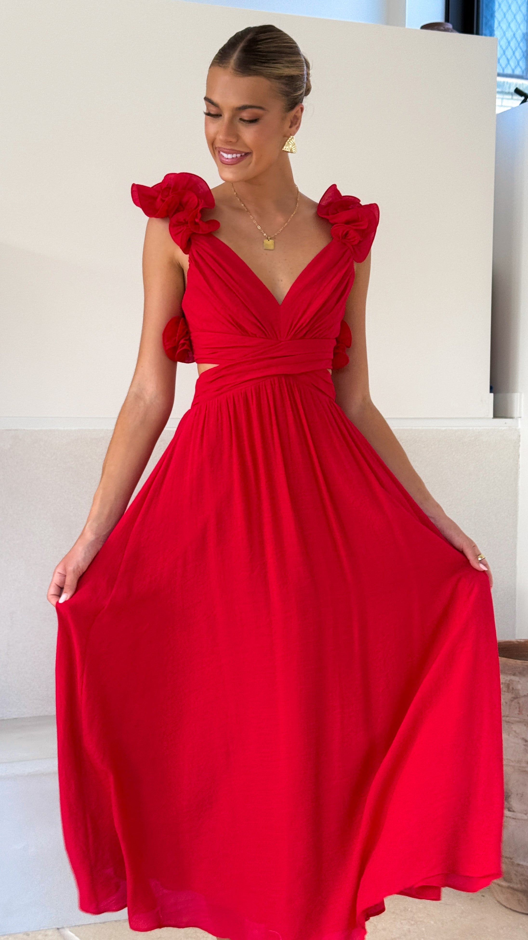 Galilhai Maxi Dress for Women - Flowy Long Summer Dress in Red | Perfect for Beach, Vacation & Casual Outings