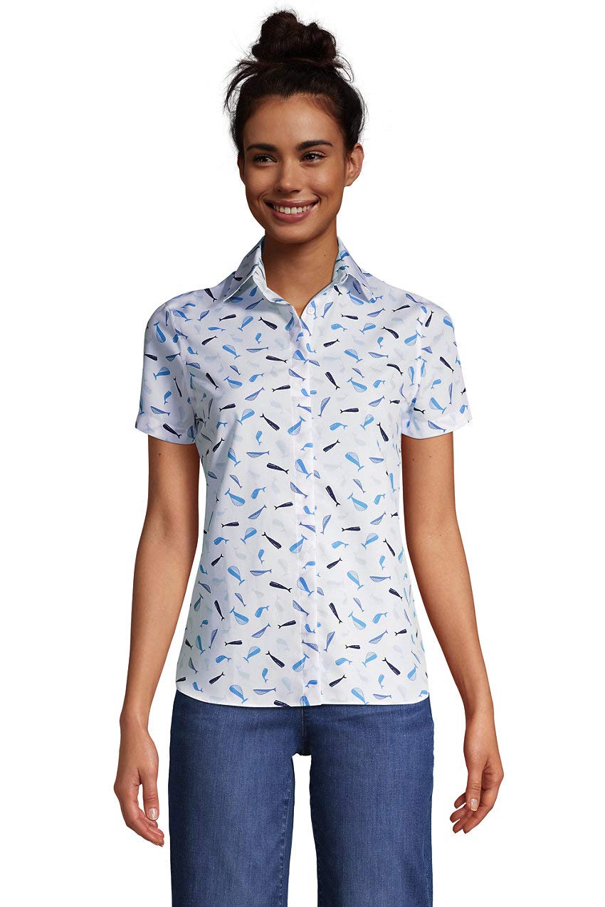 Lands' End Women's No-Iron Short Sleeve Shirt - Wrinkle-Free Comfort for Work, Travel & Everyday Wear