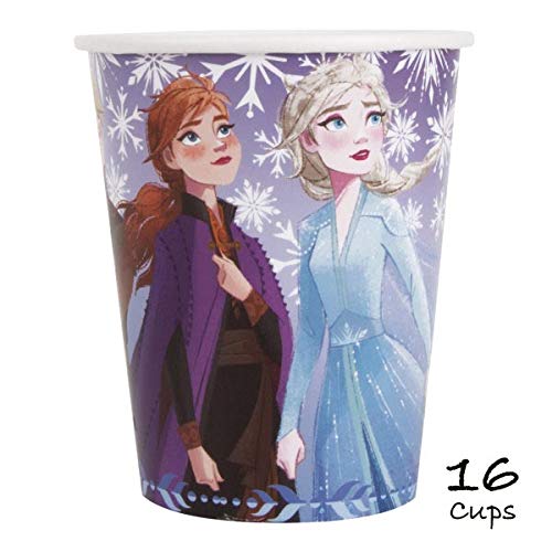 Frozen 2 Party Supplies Set for 16 Guests - Disney Birthday Decorations Kit with Banner, Table Cover, Plates, Napkins, Cups & Candles - Perfect for Kids Birthday Parties, Themed Events & Disney Movie Nights