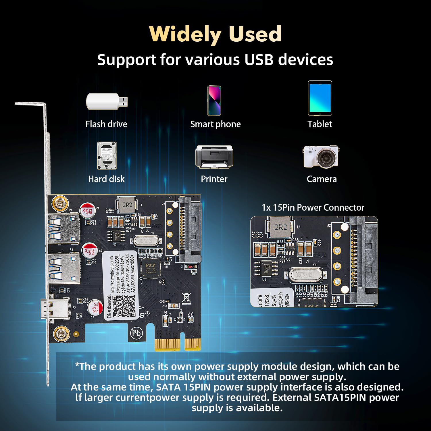 Binardat PCIE USB 3.0 Card with Type-A & Type-C Ports for PC Upgrade