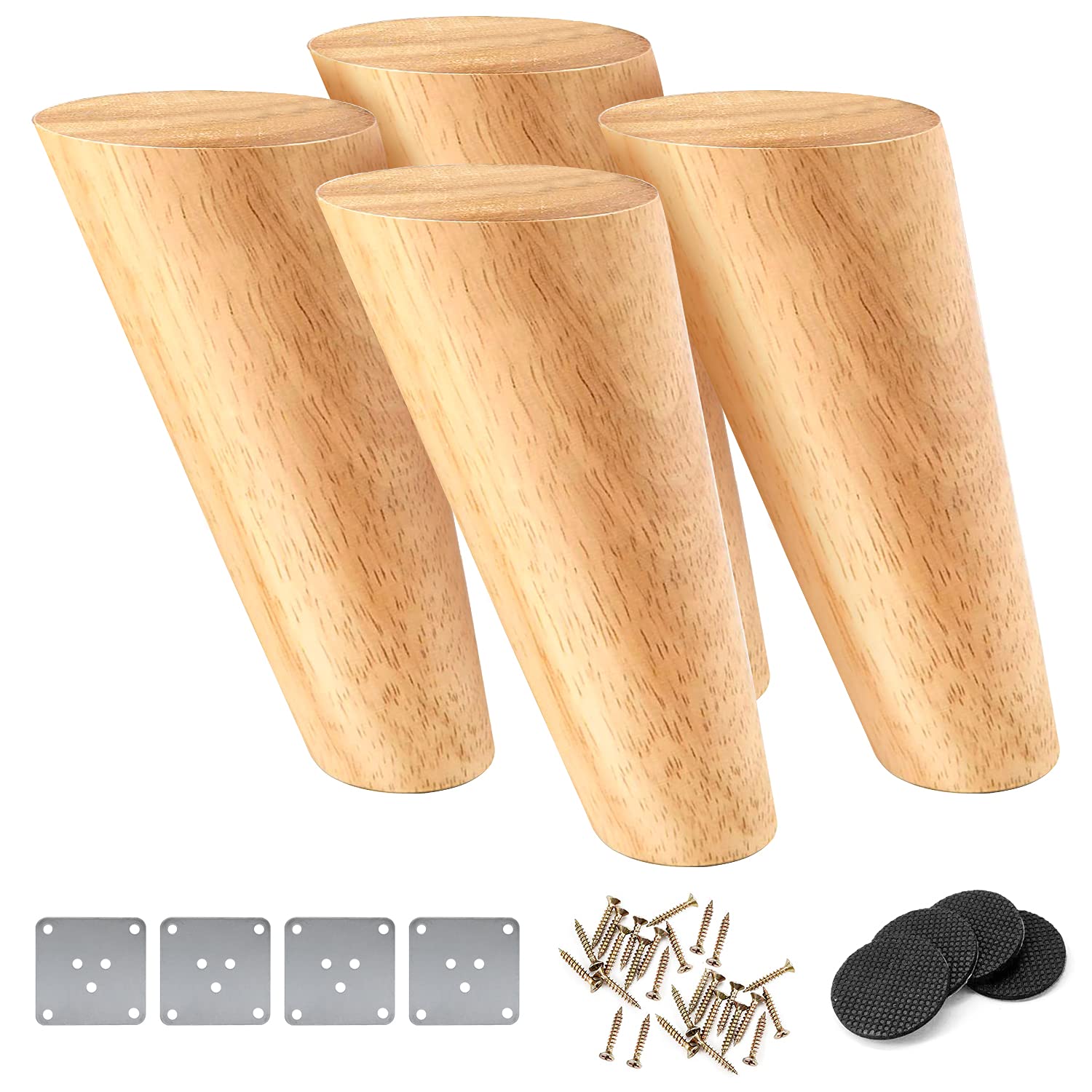 5 Inch Solid Wood Mid Century Modern Couch Legs - Set of 4 Tapered Furniture Replacement Legs for Sofa, Bed, Dresser, Cabinet & Bench | Durable Wooden Coated Design for Living Room, Bedroom & Office Furniture Upgrade