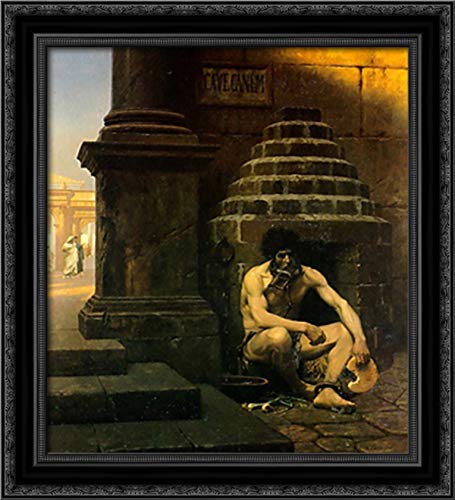 Beware The Dog 20x22 Black Ornate Wood Framed Canvas Art by Jean Leon Gerome - Vintage Home Decor for Living Room, Office & Entryway