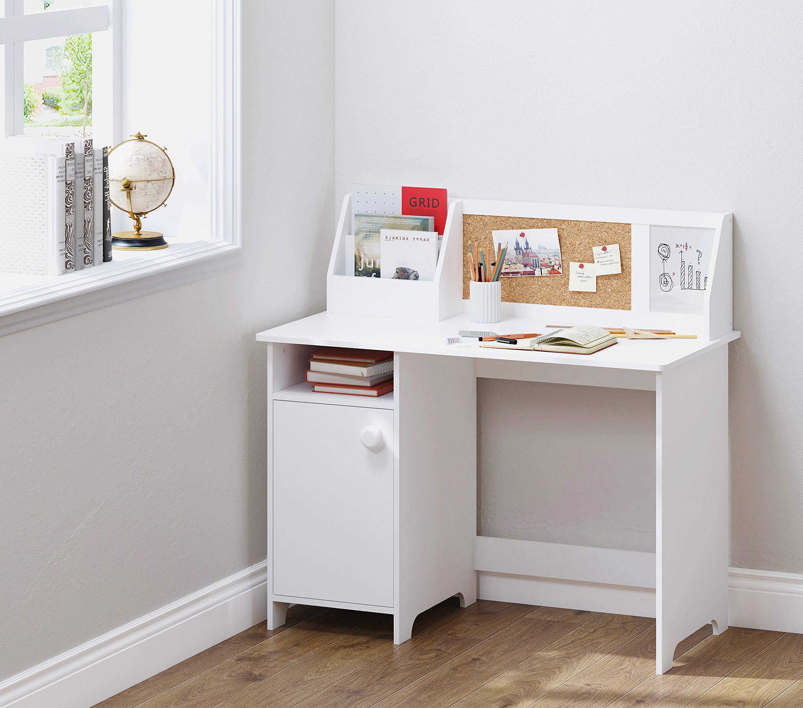 UTEX Kids Study Desk with Storage - Wooden Children's School Desk with Hutch & Cabinet for Ages 3-8 - White Study Table for Boys & Girls - Perfect for Homework, Online Learning & Small Space Bedrooms