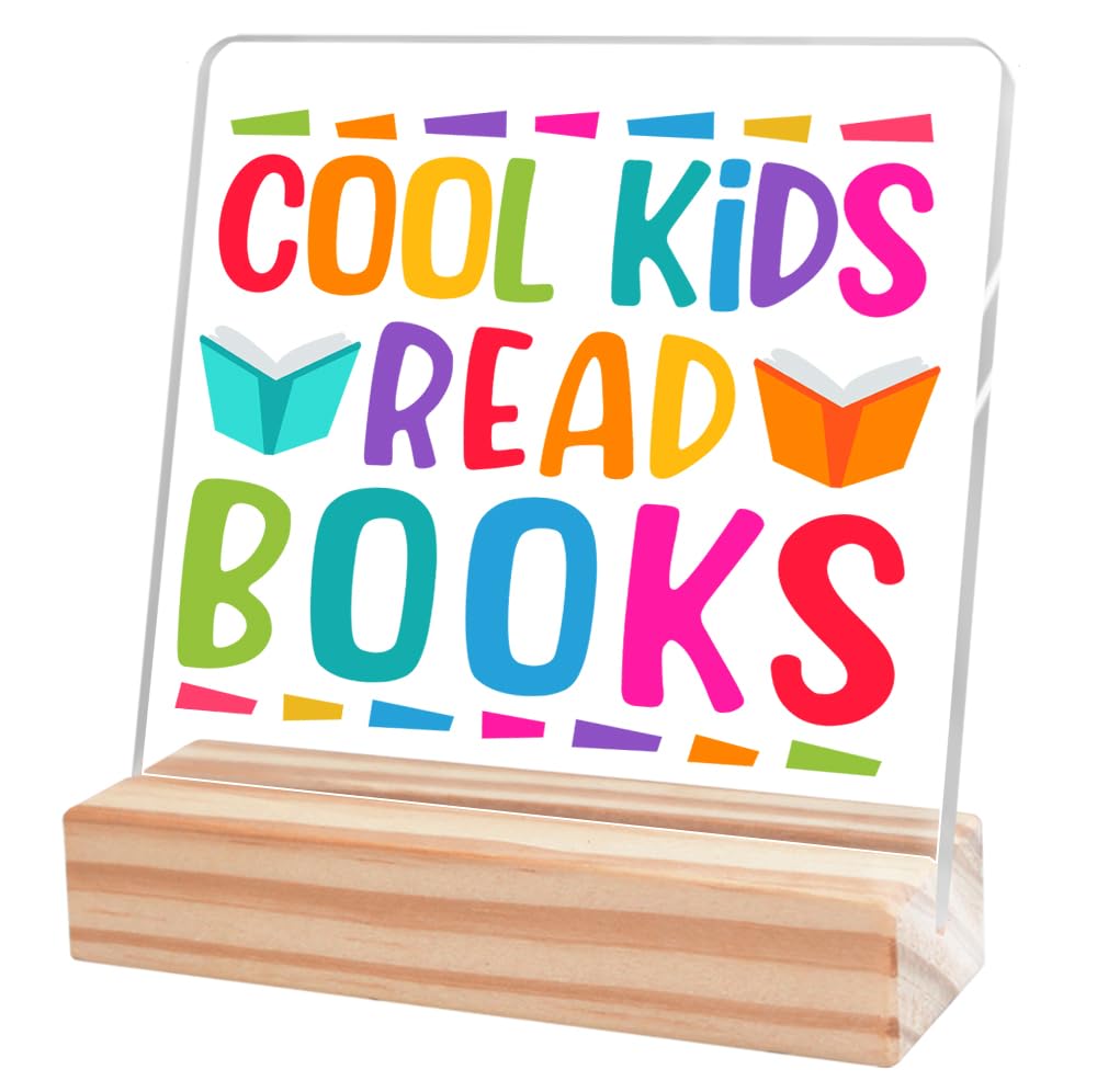 Cool Kids Read Books Acrylic Plaque - Inspirational Desk Decor for Children, Perfect Gift for Young Book Lovers (Boys & Girls), Classroom & Library Reading Sign, Nursery Shelf Decoration - Ideal for Bedrooms, Study Areas & Book-Themed Rooms A330