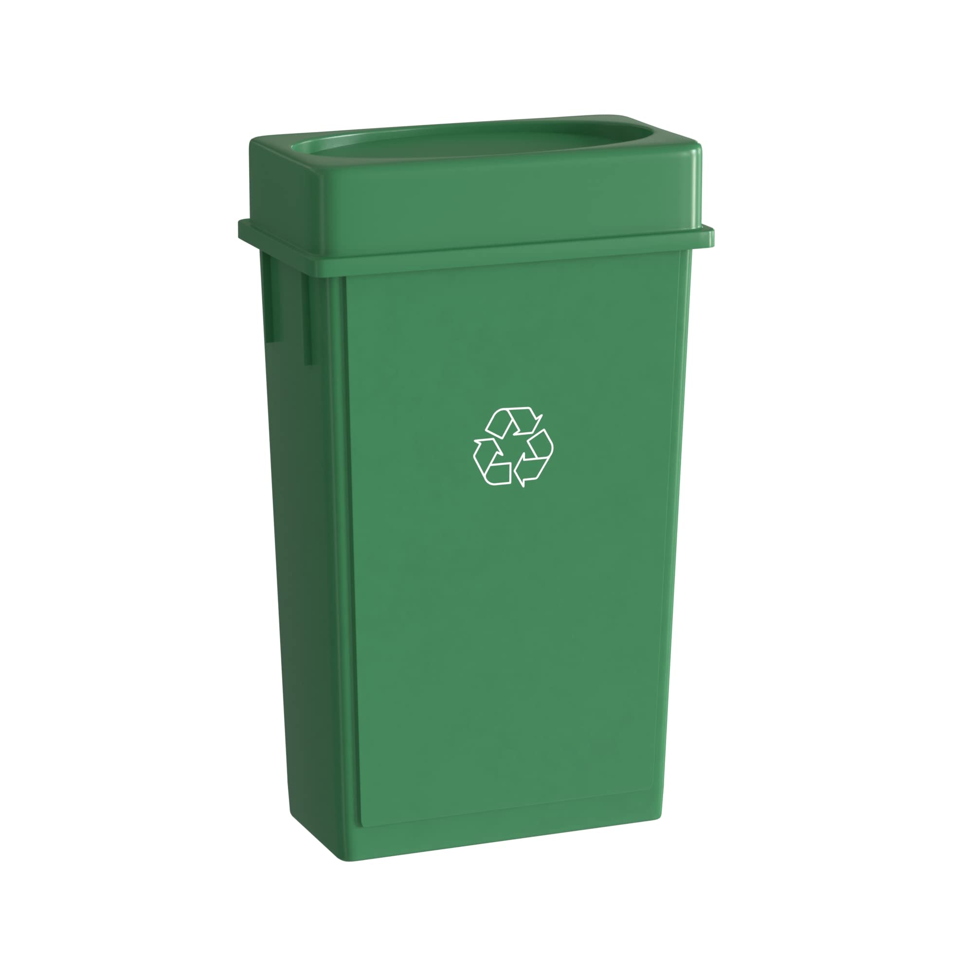 23 Gallon Green Slim Jim Recycling Trash Can with Drop Shot Lid - Eco-Friendly Kitchen & Office Waste Bin for Easy Disposal