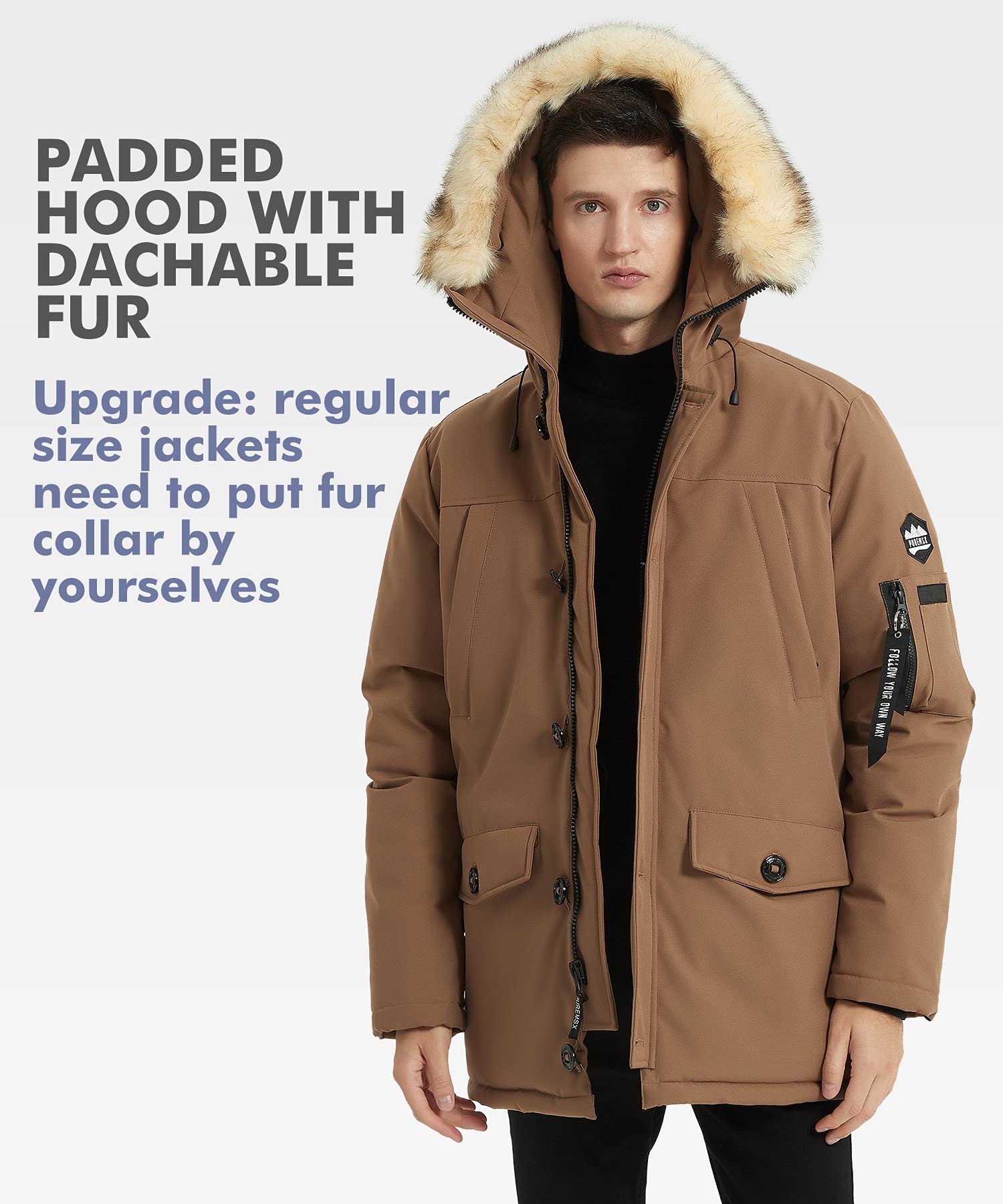 PUREMSX Men's Winter Jacket - Insulated Thick Warm Puffer Coat with Fur Hood | Waterproof Windproof Cold Weather Outerwear for Snowboarding, Skiing & Daily Winter Wear