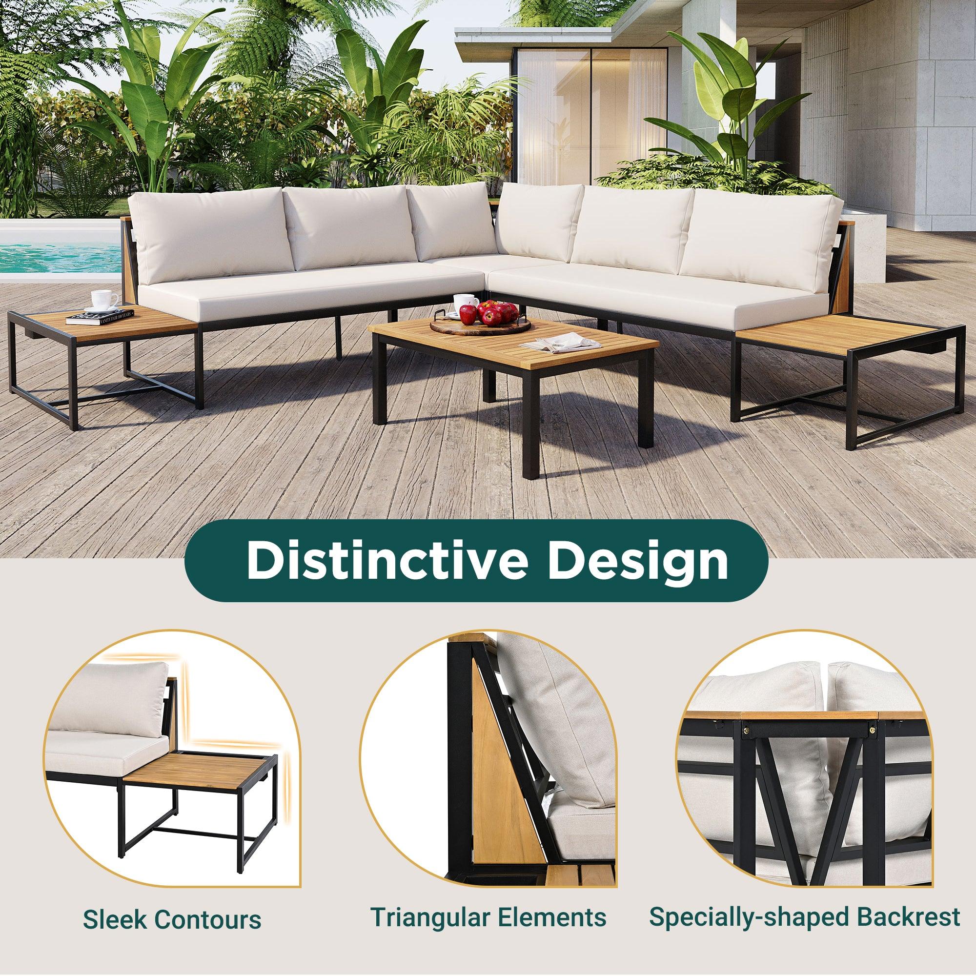 4-Piece Outdoor Patio Furniture Set with Loveseats & Waterproof Cushions - Durable Iron Wood Design for Garden, Backyard, Poolside - Perfect for Relaxing, Entertaining & Outdoor Dining