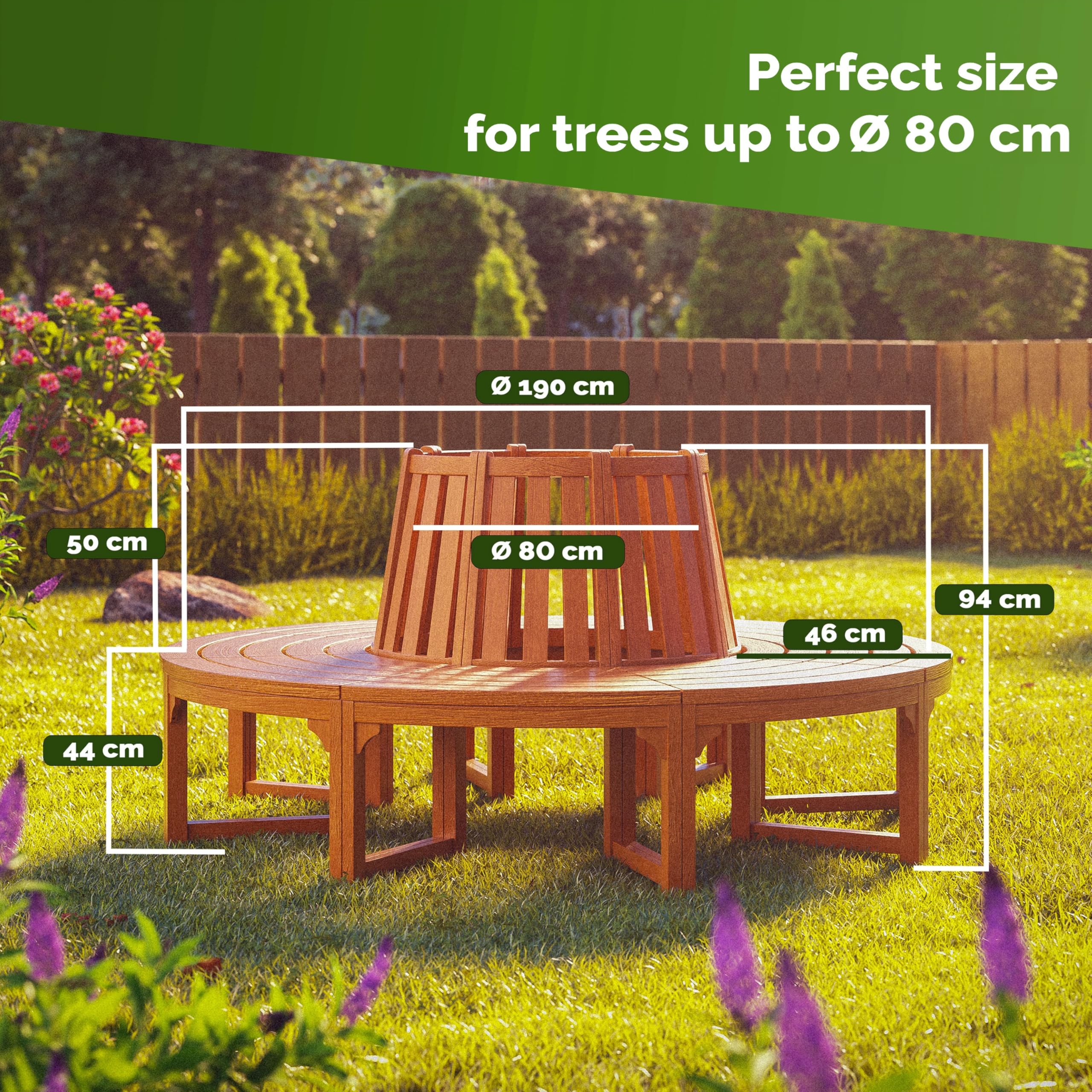 CASARIA® 190cm Circular Tree Bench with Backrest - Weatherproof FSC® Certified Eucalyptus Wood - Round Garden Bench for Outdoor Seating - Perfect for Patio, Lawn, and Backyard Decor - Brown