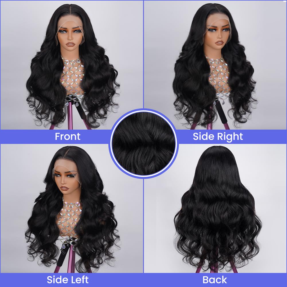 13x4 HD Transparent Lace Front Wigs Human Hair - Pre Plucked 180% Density Brazilian Body Wave Frontal Wig with Baby Hair & Natural Hairline (26 Inch, Natural Black) | Perfect for Daily Wear, Cosplay, Weddings & Special Occasions