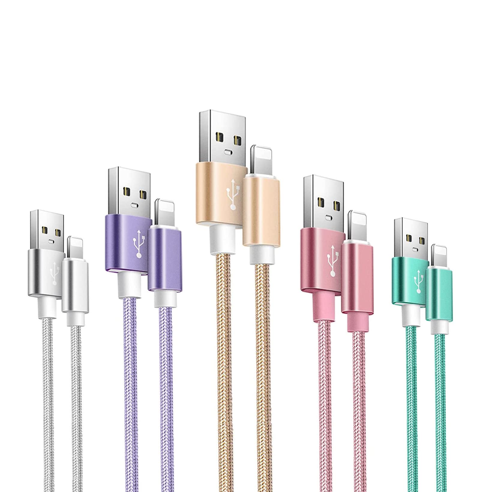 5-Pack MFi Certified Lightning Cable Fast Charger for iPhone 12/11/X/8/7/6 & More - Durable iPhone Charging Cord Compatible with iPhone 12 Pro Max/11 Pro/XS Max/XR/SE 2020/iPad - Perfect for Home, Office & Travel Charging