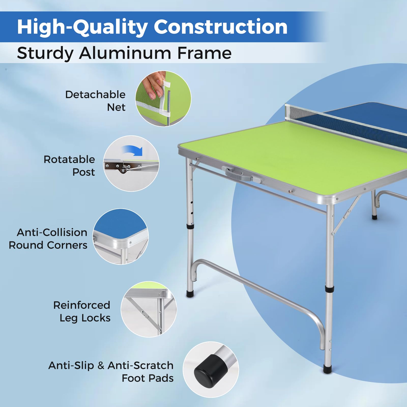 Goplus Foldable Ping Pong Table - 100% Preassembled Indoor Outdoor Table Tennis Set with Net, 2 Paddles & Balls | Portable for Backyard, Garage, Office & Family Game Night