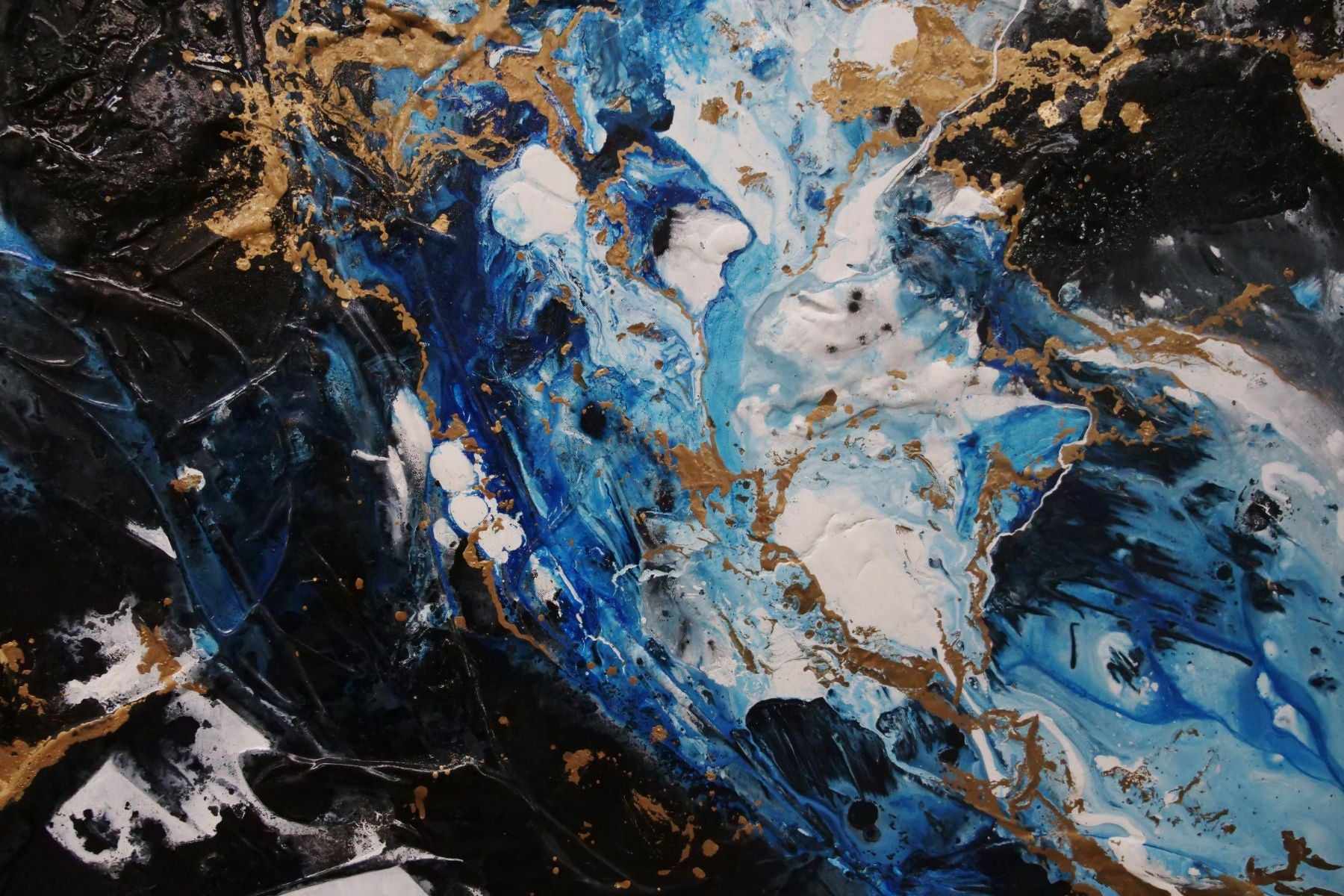 Golden Midnight 190cm x 100cm Gold Blue Black Textured Abstract Canvas Wall Art - Modern Home Decor for Living Room, Bedroom & Office