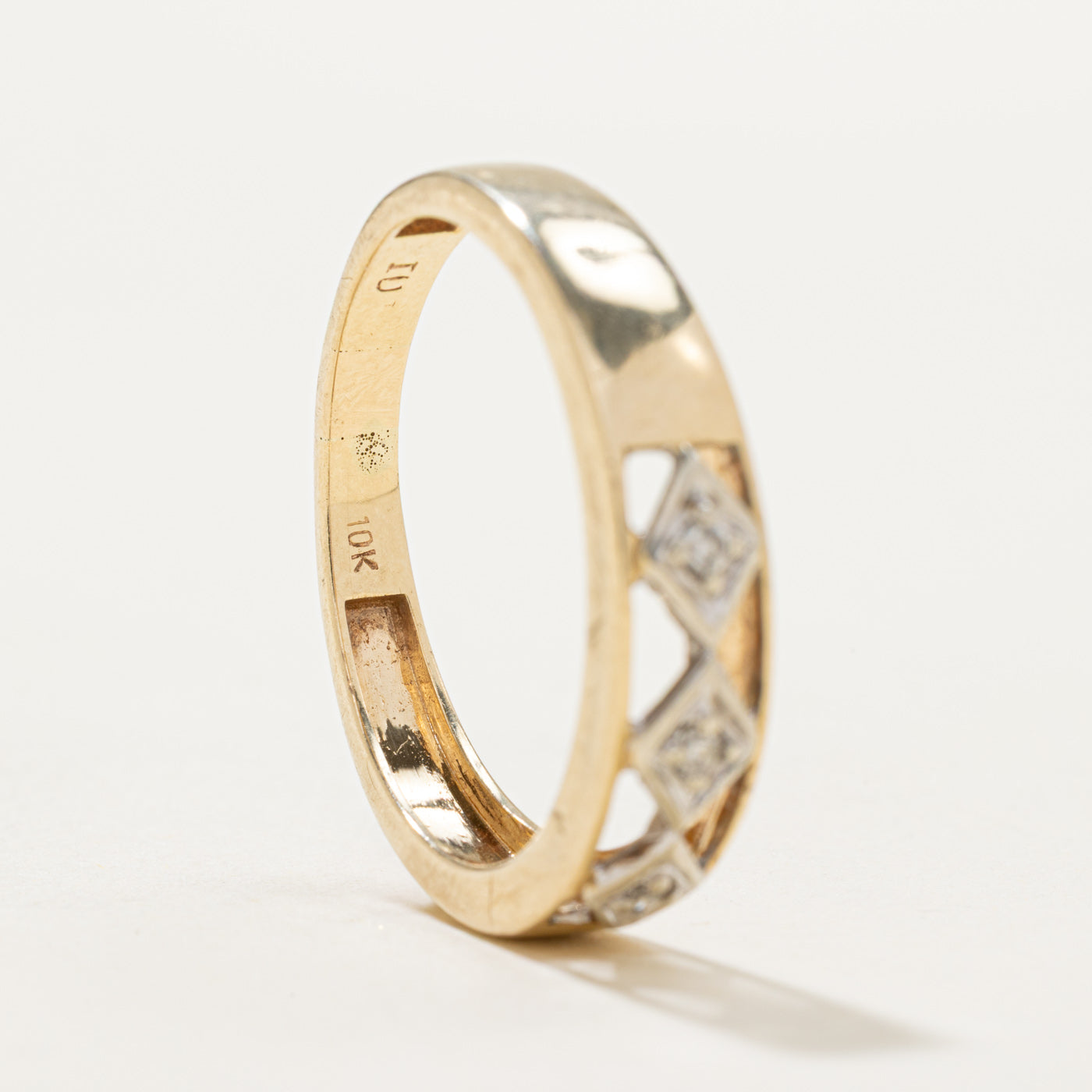 10K Three Stone Diamond Rhombus Open Work Ring - 0.05ctw Genuine Diamond Ring - Size 10.5 - Elegant Wedding Band, Anniversary Gift for Her, Perfect for Special Occasions & Date Nights