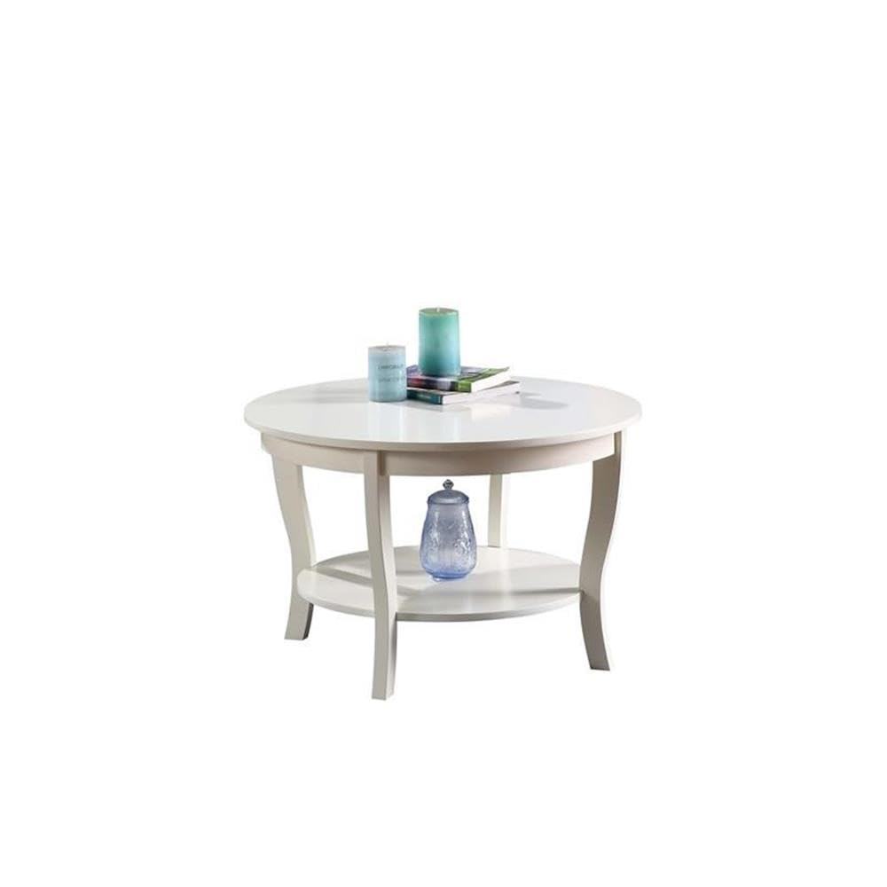 Pemberly Row White Wood Round Coffee Table - Modern Living Room Centerpiece for Home Decor & Entertaining