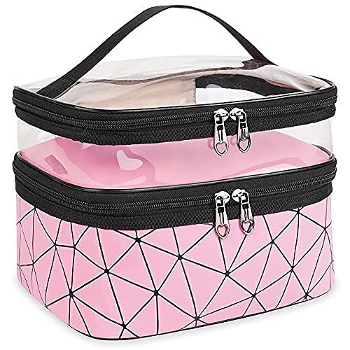 FASTUNBOX Waterproof Makeup Toiletry Bag - Double Layer Cosmetic Organizer for Travel, Wedding & Gym - Unisex Polyester Storage Pouch (Multi Color) - Perfect for Makeup Artists, Brides & Travelers