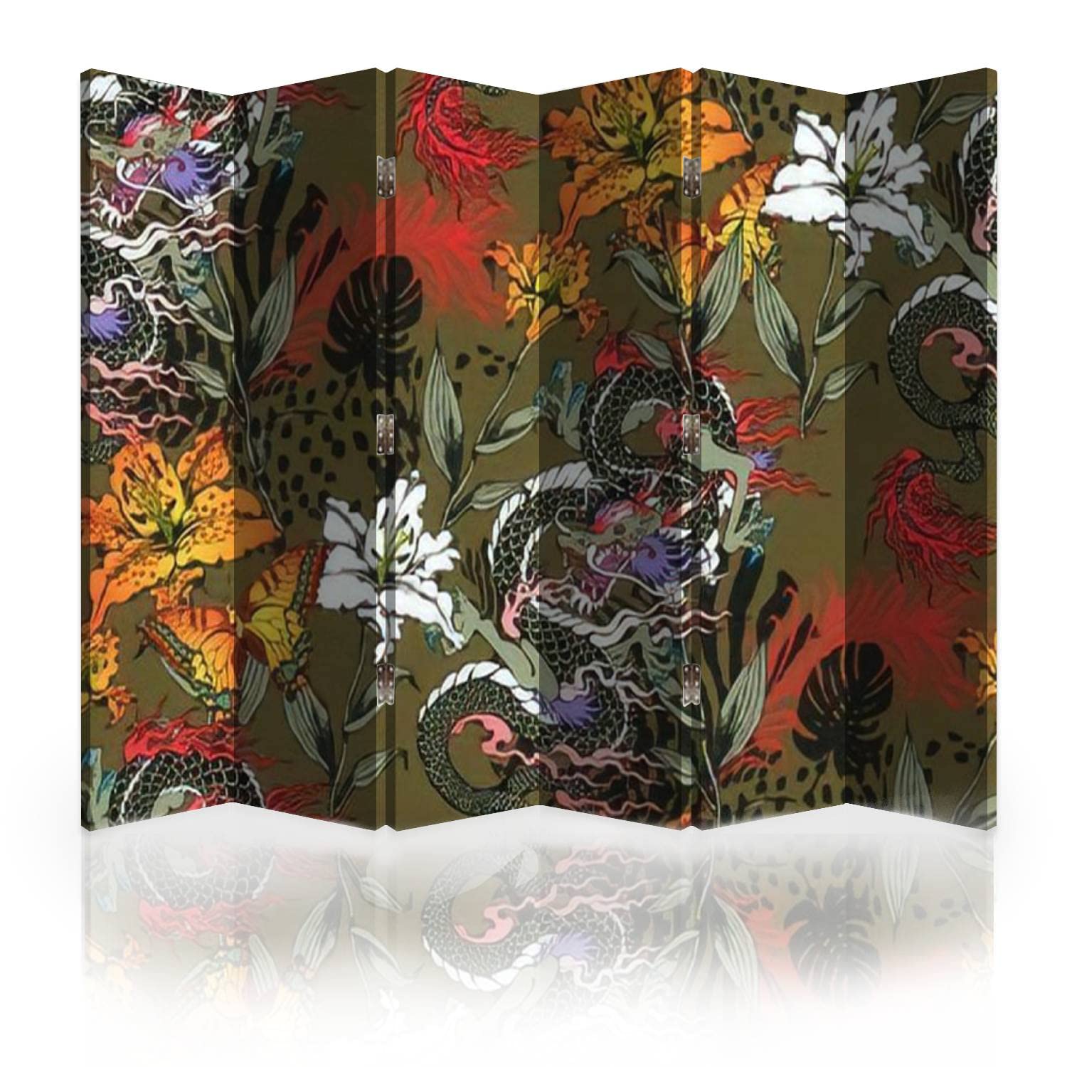 Asian Dragon Canvas Room Divider Screen - 6 Panel Folding Privacy Partition for Bedroom, Living Room & Office | Fabric Room Separator & Wall Divider for Home Decor