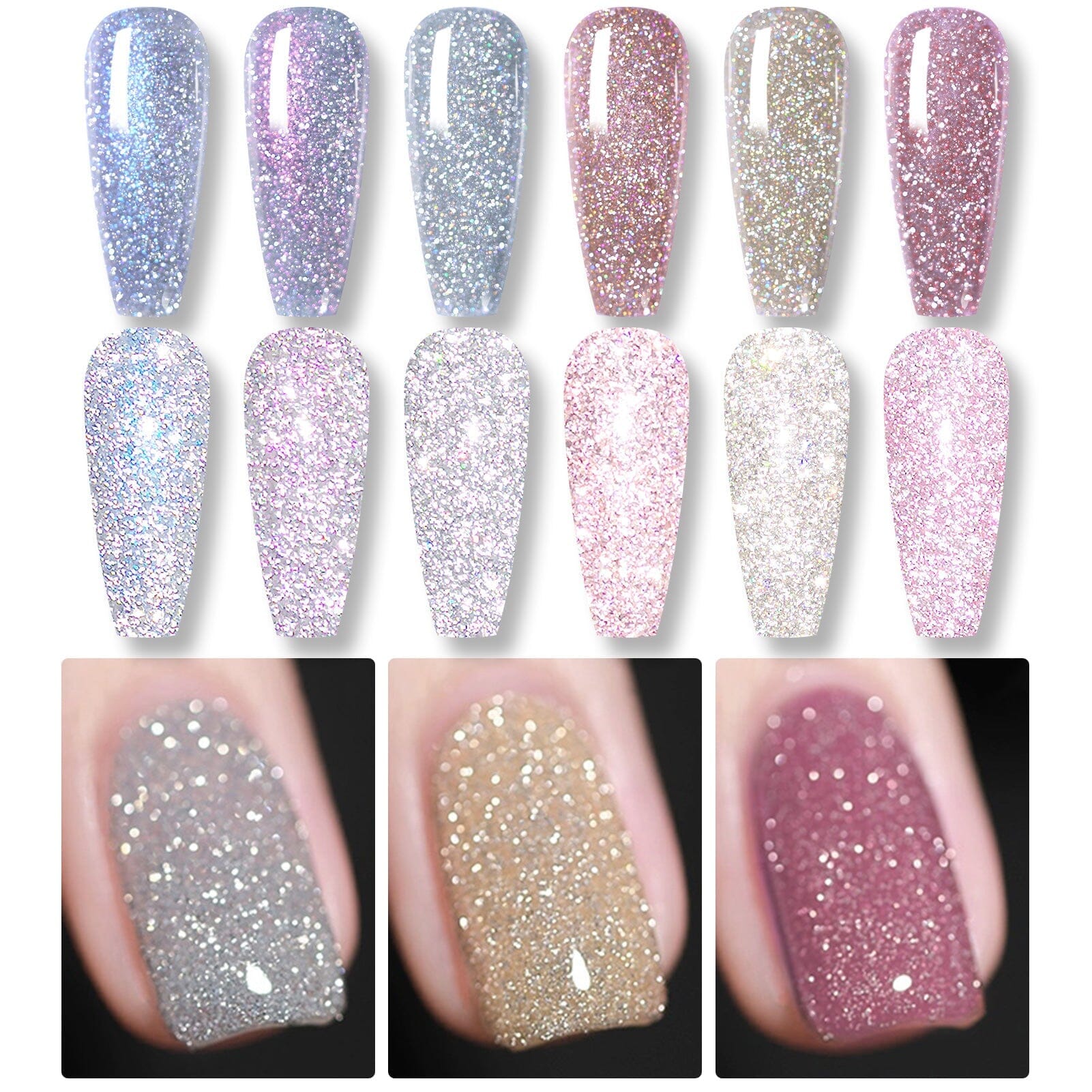6 Colors Reflective Glitter Gel Polish Set - 7ml Nail Art Kit for UV/LED Curing, Long Lasting & High Shine - Perfect for Manicure, Pedicure, Nail Salon & Home DIY