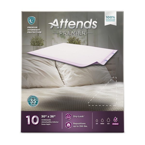 Attends Premier Underpad - Super Absorbent Disposable Underpads for Incontinence, Bedwetting & Pet Accidents - Ideal for Home, Hospital & Travel Use