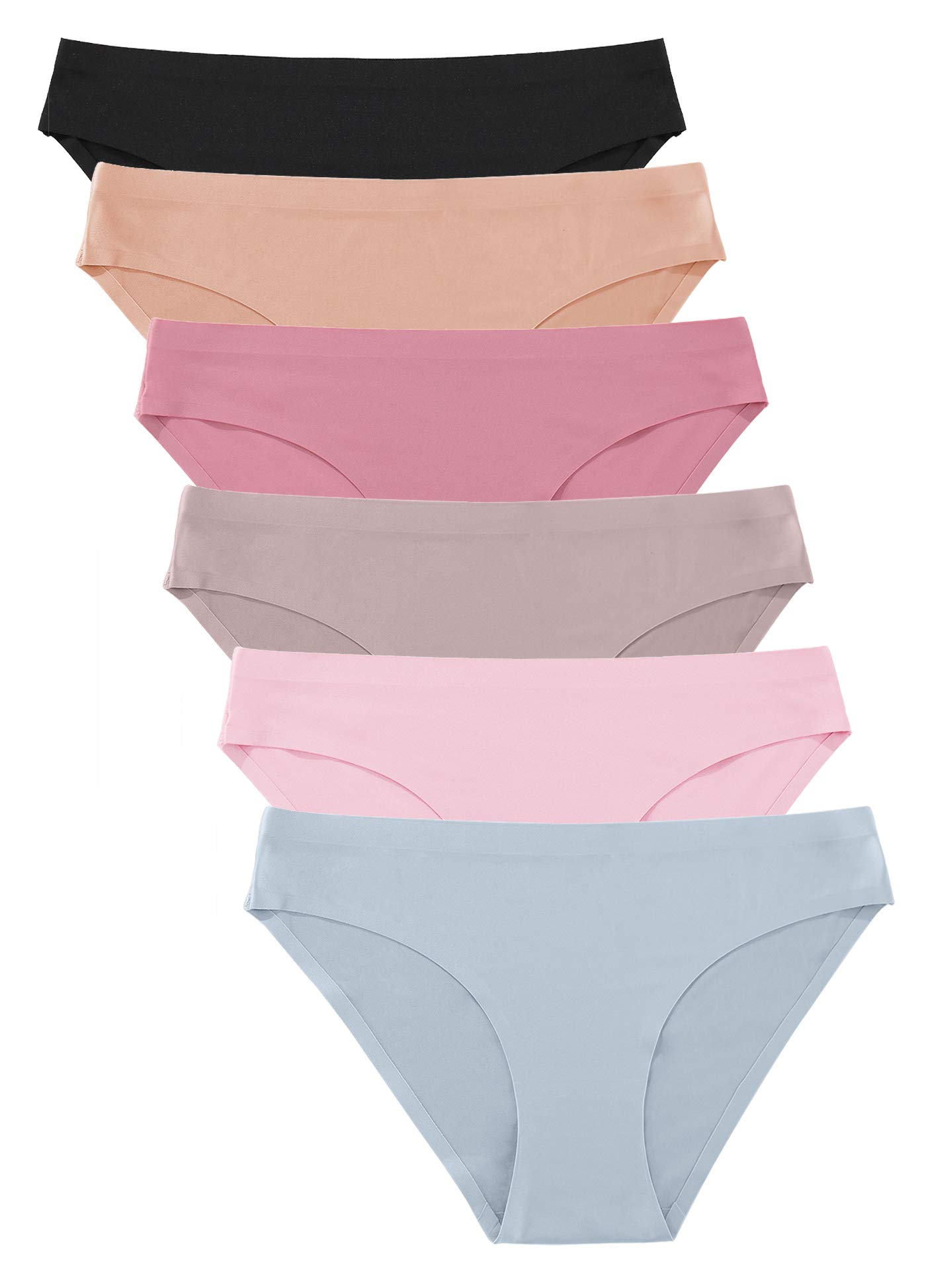 FINETOO 6 Pack Women's Seamless Hipster Underwear - No Show Panties, Invisible Briefs, Soft Stretch Bikini Underwear for Everyday Comfort (XS-XL) | Perfect for Yoga, Workout & Daily Wear