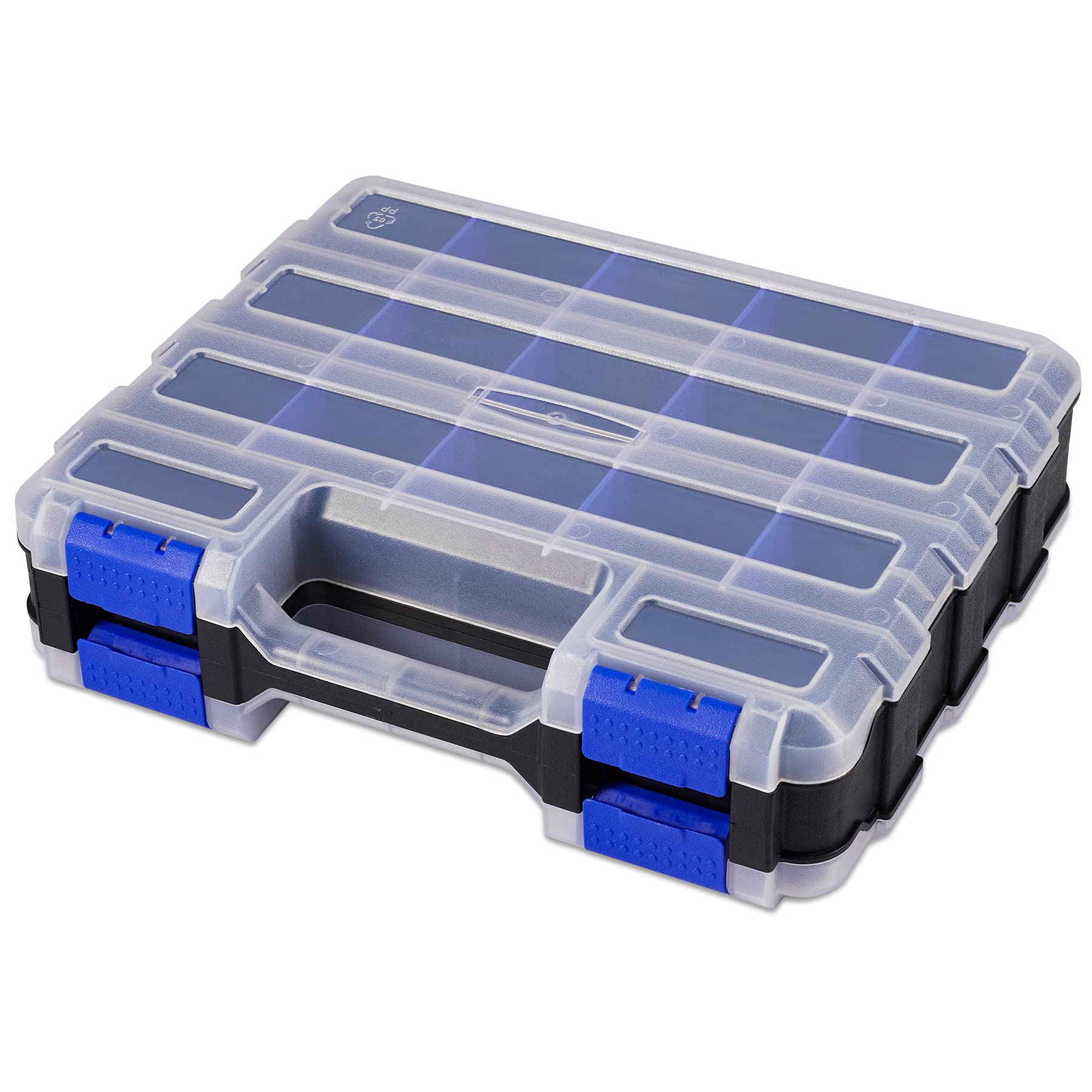 Durable 34-Compartment Plastic Hardware Organizer Box with Removable Dividers - Double-Sided Small Parts Storage for Nuts, Bolts, Screws & Nails - Perfect for Workshop, Garage & DIY Projects (Blue)