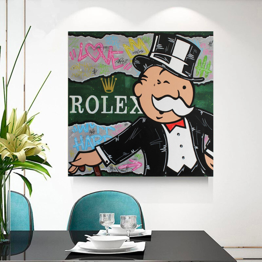 Alec Monopoly Rolex Money Man Canvas Art Print - Pop Culture Wall Decor for Living Room, Office & Man Cave