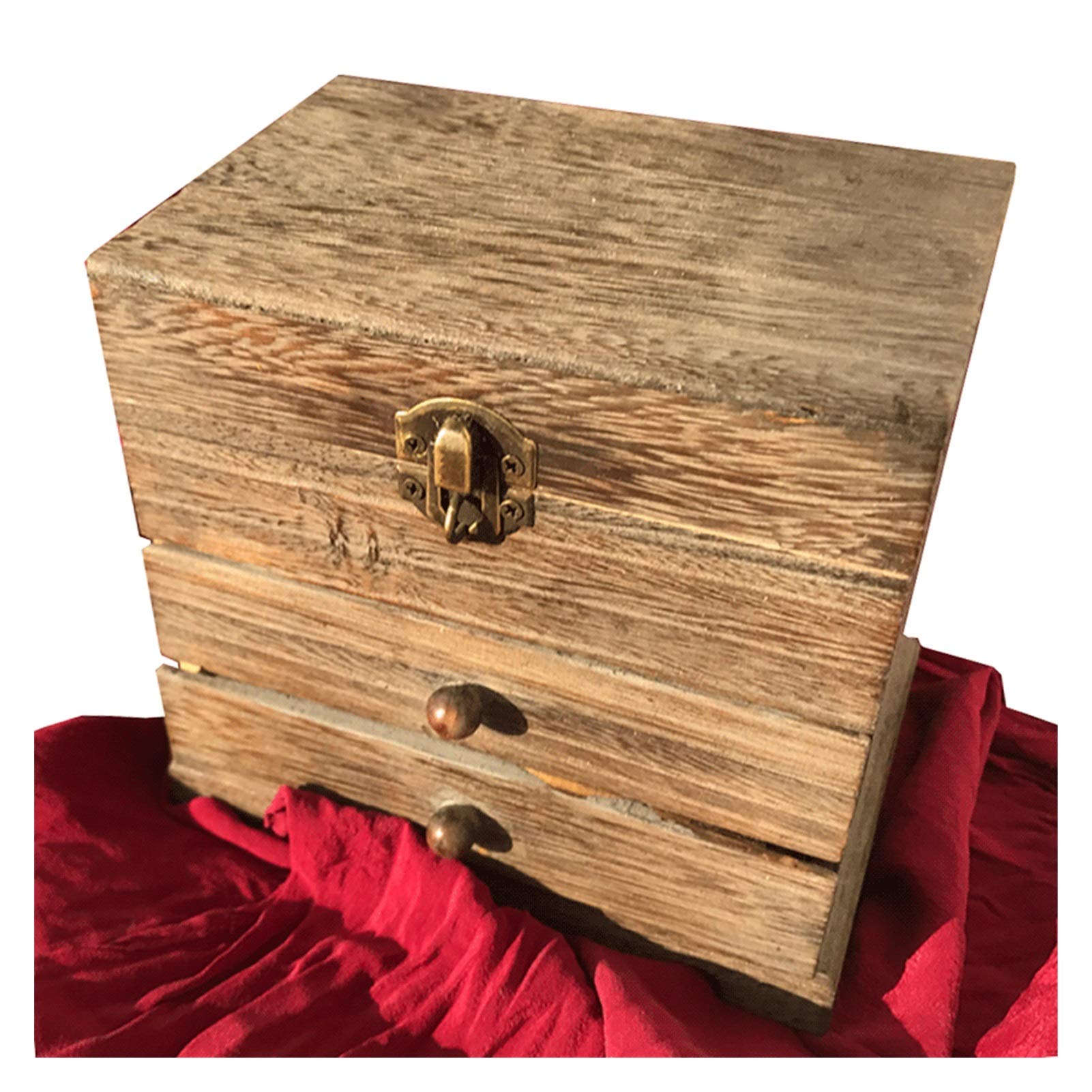 Vintage Wooden Jewelry Box with 3 Drawers - Sycamore Wood Jewelry Organizer for Rings, Earrings & Necklaces | Distressed Retro Jewelry Storage Case | Perfect for Bedroom Vanity, Travel & Gift Giving (Color: Jewelry Box C)
