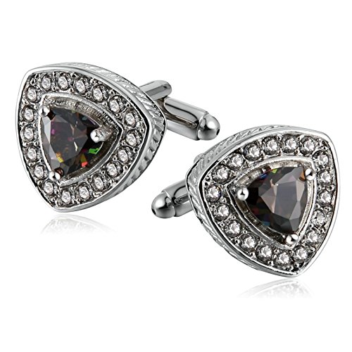 Men's Stainless Steel Cufflinks with CZ Zirconia Triangle (1.8x2cm) - Elegant Dress Jewelry for Dad, Wedding, Prom & Formal Events - Unique Gift Box Included