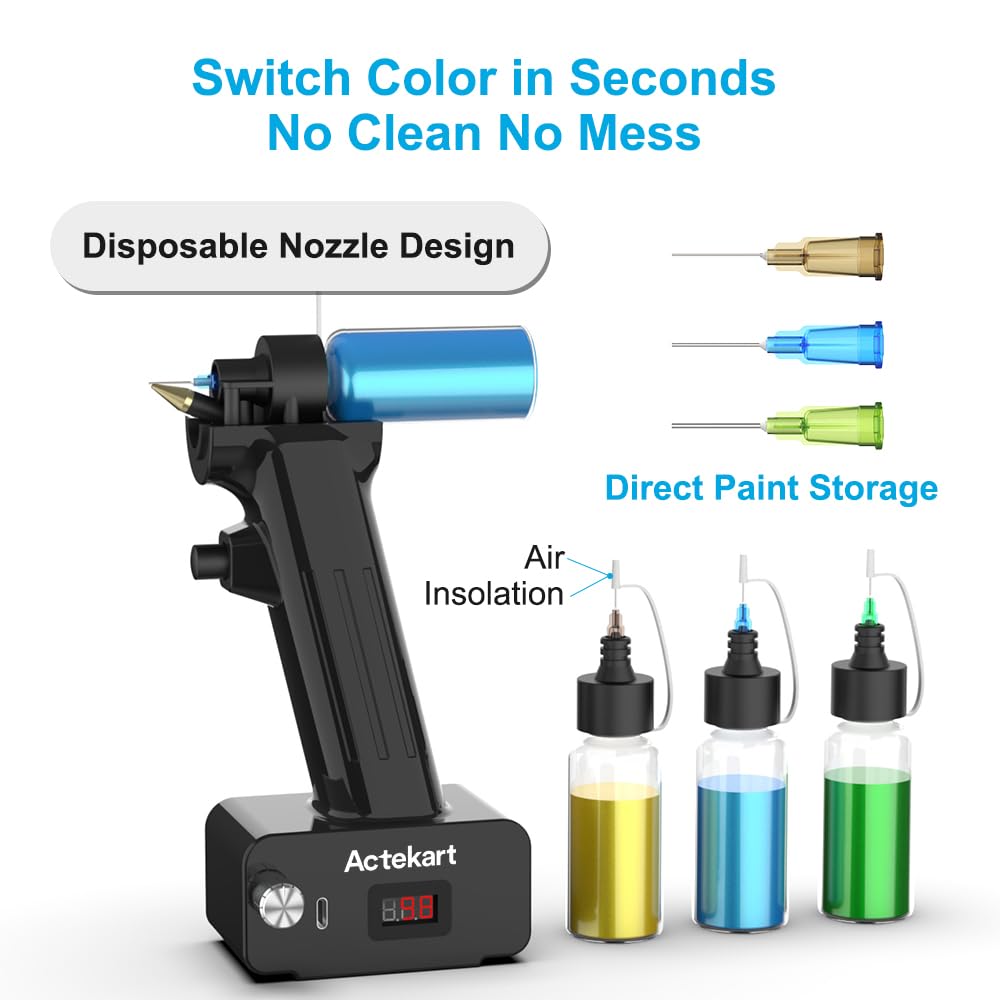 Premium No-Clean Airbrush Kit with 250 Disposable Nozzles (50x 0.2mm, 100x 0.3mm, 100x 0.5mm) - 30PSI Rechargeable Cordless Airbrush Gun for Makeup, Nail Art, Model Painting & DIY Crafts