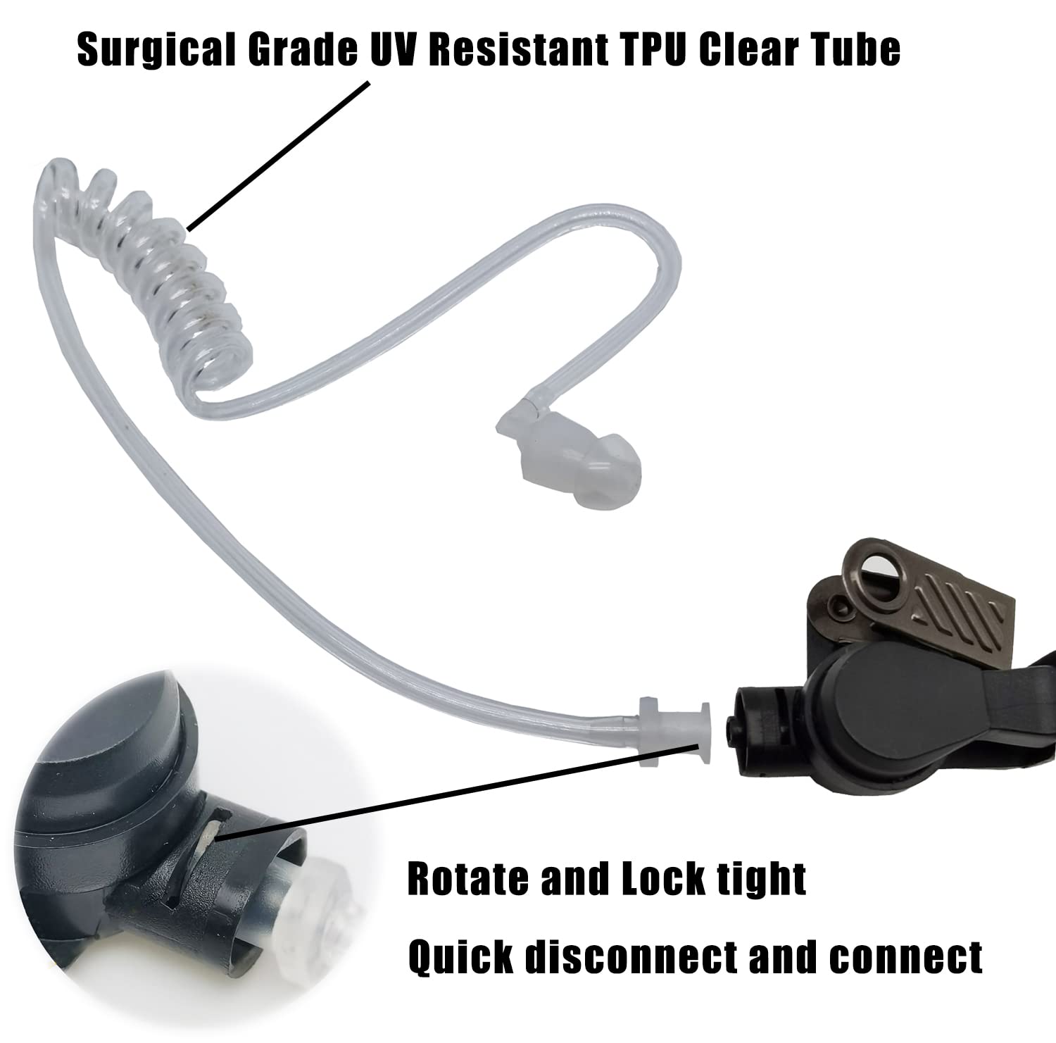 2 Pack Acoustic Coil Tube Earpiece with Mic - Police Radio Headset Compatible with Baofeng & Kenwood Two Way Radios - Secure Communication for Law Enforcement & Security Professionals