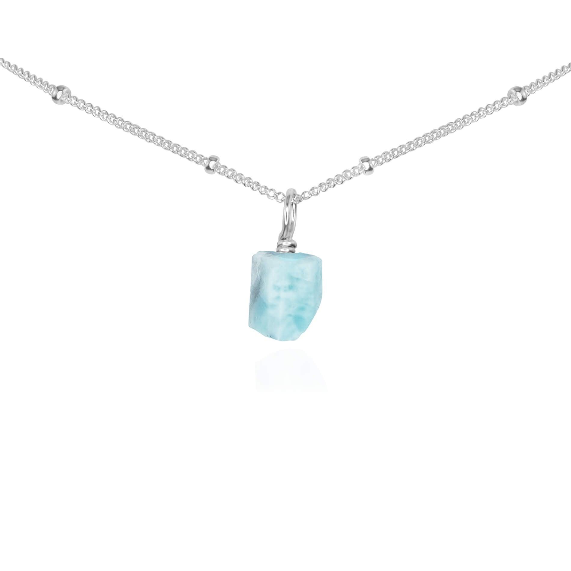 Natural Tiny Rough Larimar Gemstone Pendant Choker Necklace - Handmade Blue Stone Jewelry for Women, Boho Beach Style, Perfect for Casual Wear & Gift Giving