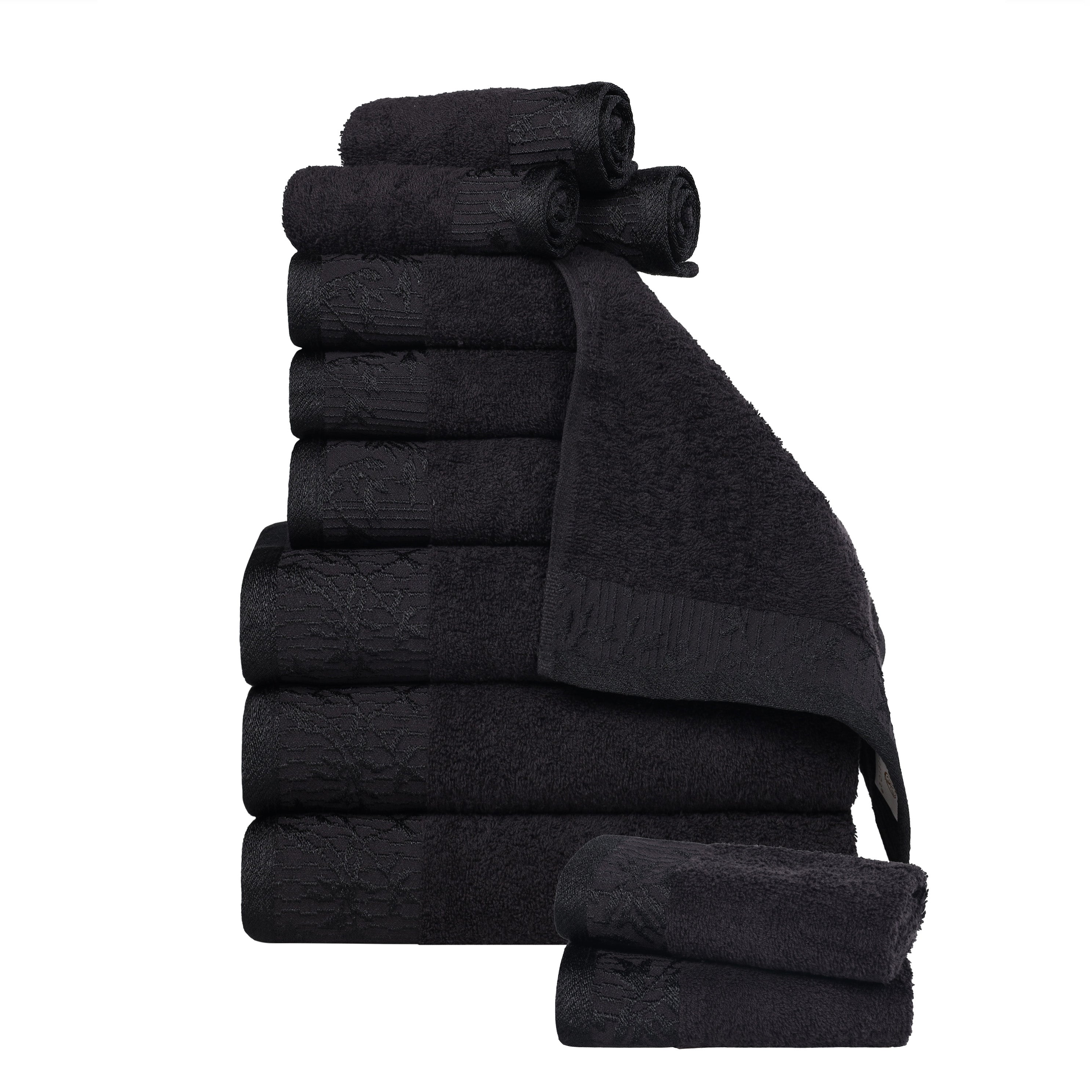 12-Piece Wisteria Cotton Floral Embroidered Jacquard Bath Towel Set | Luxury Soft Absorbent Towels for Spa, Bathroom & Guest Use