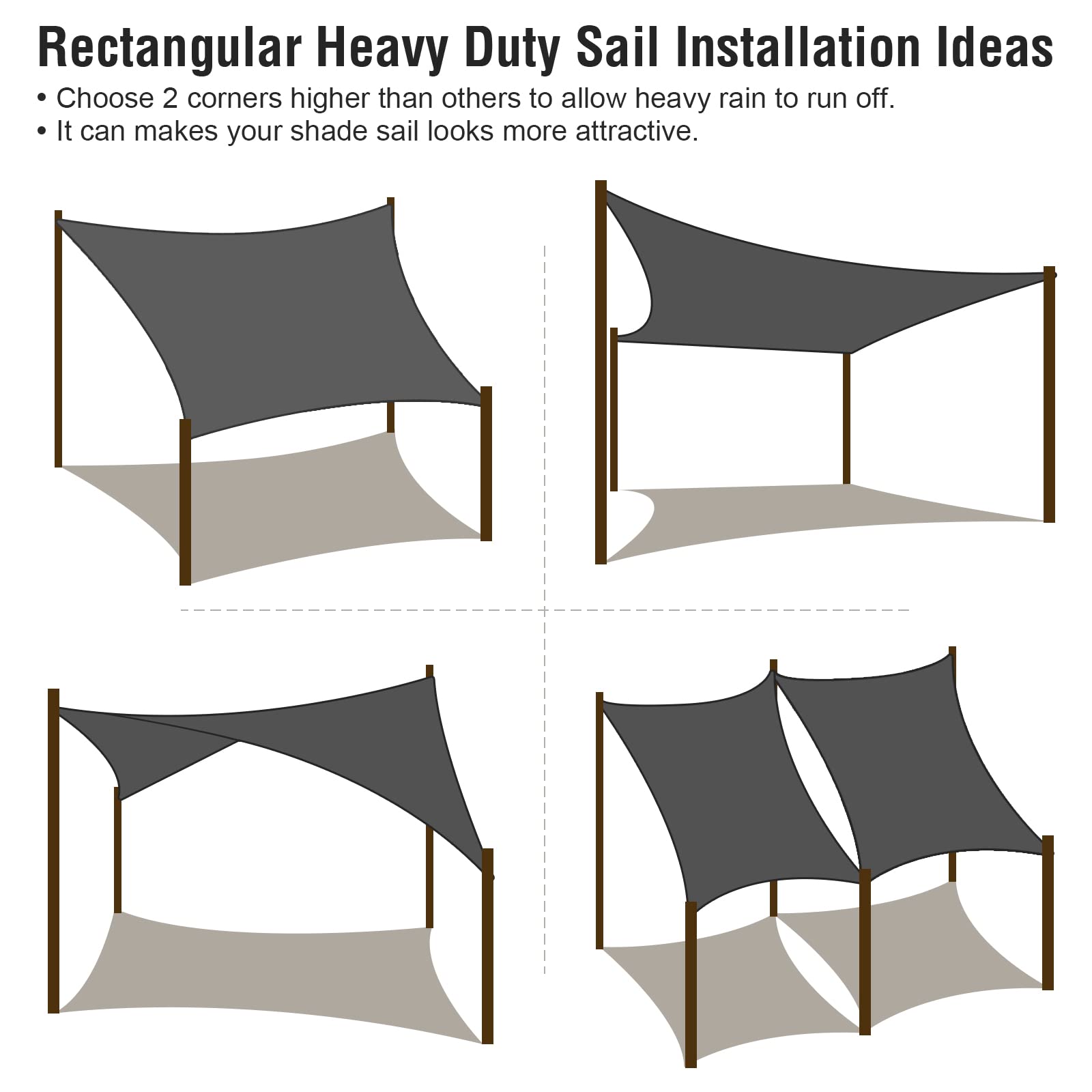 UIRWAY 6.5'x10' Rectangle Sun Shade Sail - 95% UV Block, 185GSM Heavy Duty Permeable Canopy for Patio, Garden, Pergola, Backyard, Outdoor Pools & Carport - Anthracite | Perfect for Outdoor Shade & Sun Protection