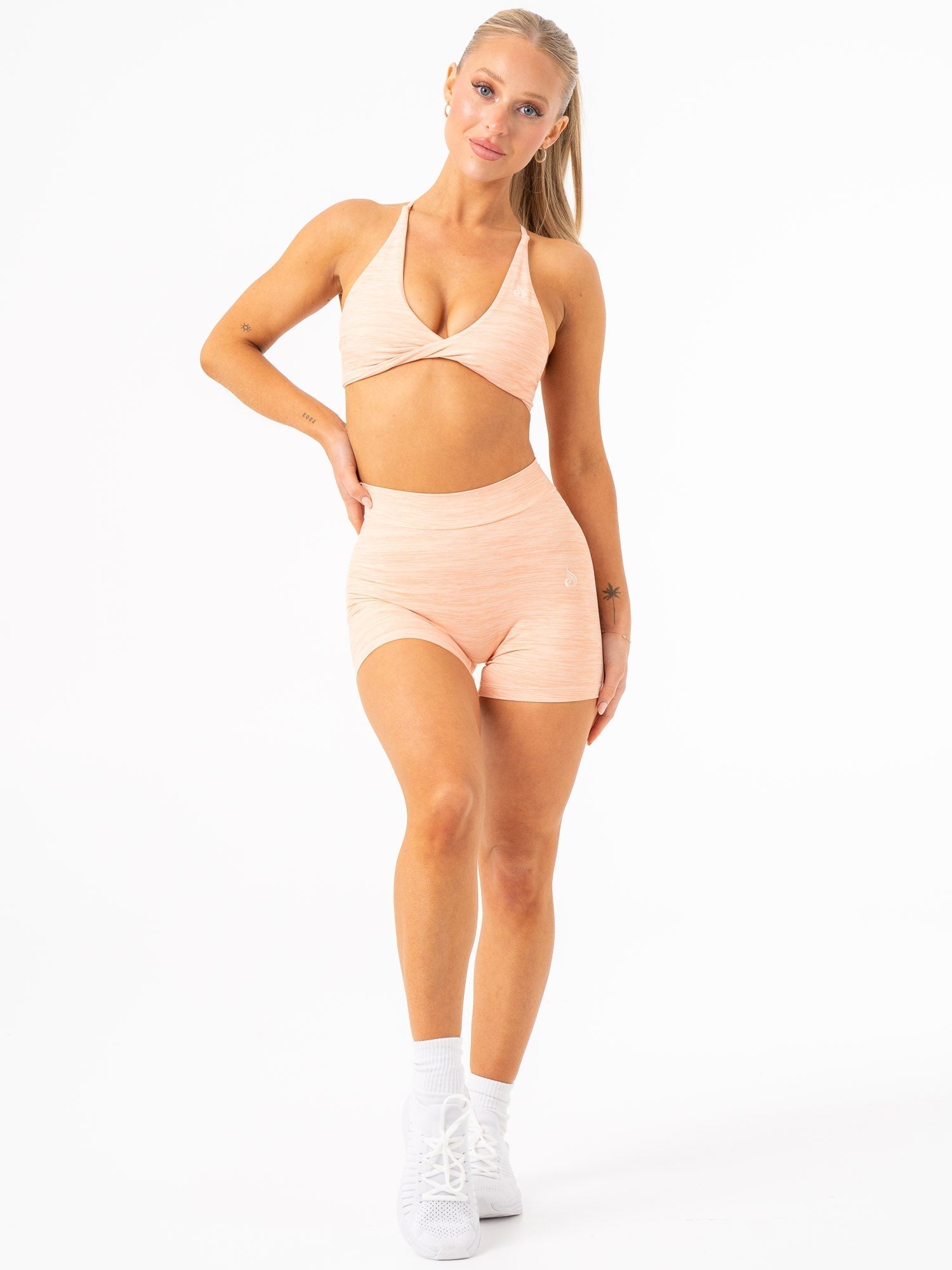 NKD V Scrunch Butt Lifting Shorts - Blush Marl High Waisted Workout Shorts for Women | Perfect for Yoga, Gym & Running