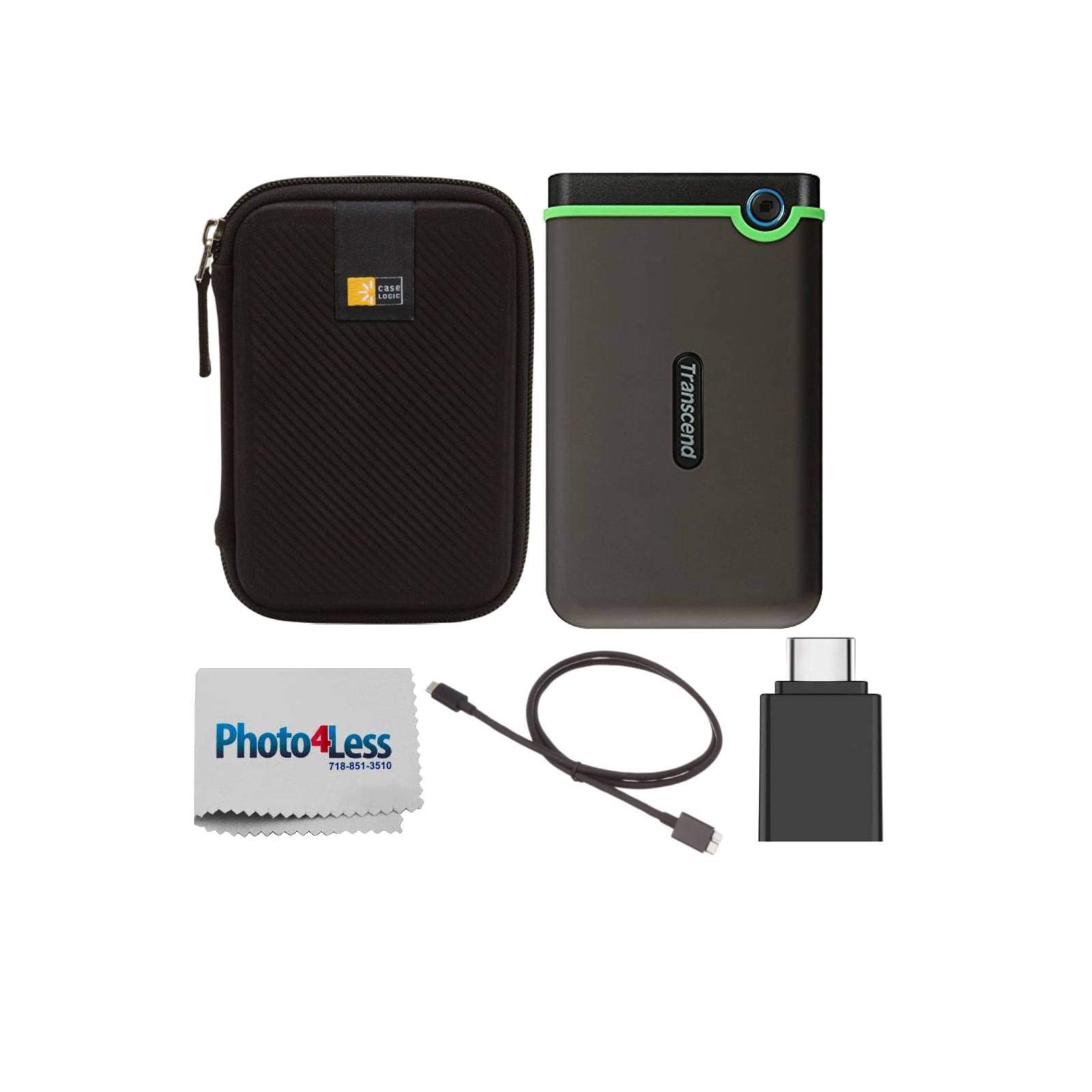 1TB Rugged Portable External Hard Drive - Transcend StoreJet 25M3 Anti-Shock HDD with USB-C Adapter & Case | Shockproof & Water Resistant for Travel, Photography & Data Backup
