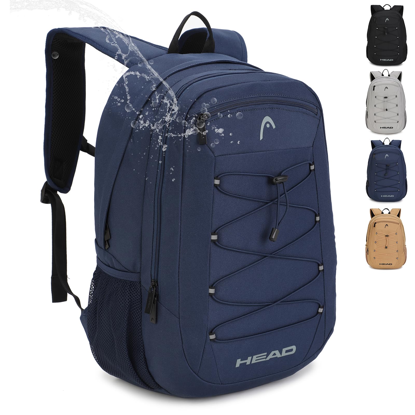 HEAD 30L Waterproof Travel Backpack for Men - Lightweight Laptop Backpack Fits 15.6 Inch Notebook - Durable College, Gym, Hiking & Work Backpack - Perfect for Commuting, Outdoor Adventures & Daily Use